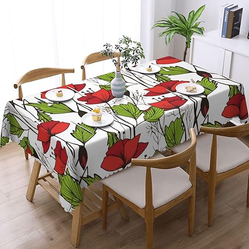 Mantel rectangular de flores y hojas florecientes, mantel impermeable rectangular para mesas rectangulares de 6 pies, manteles de mesa para comedor