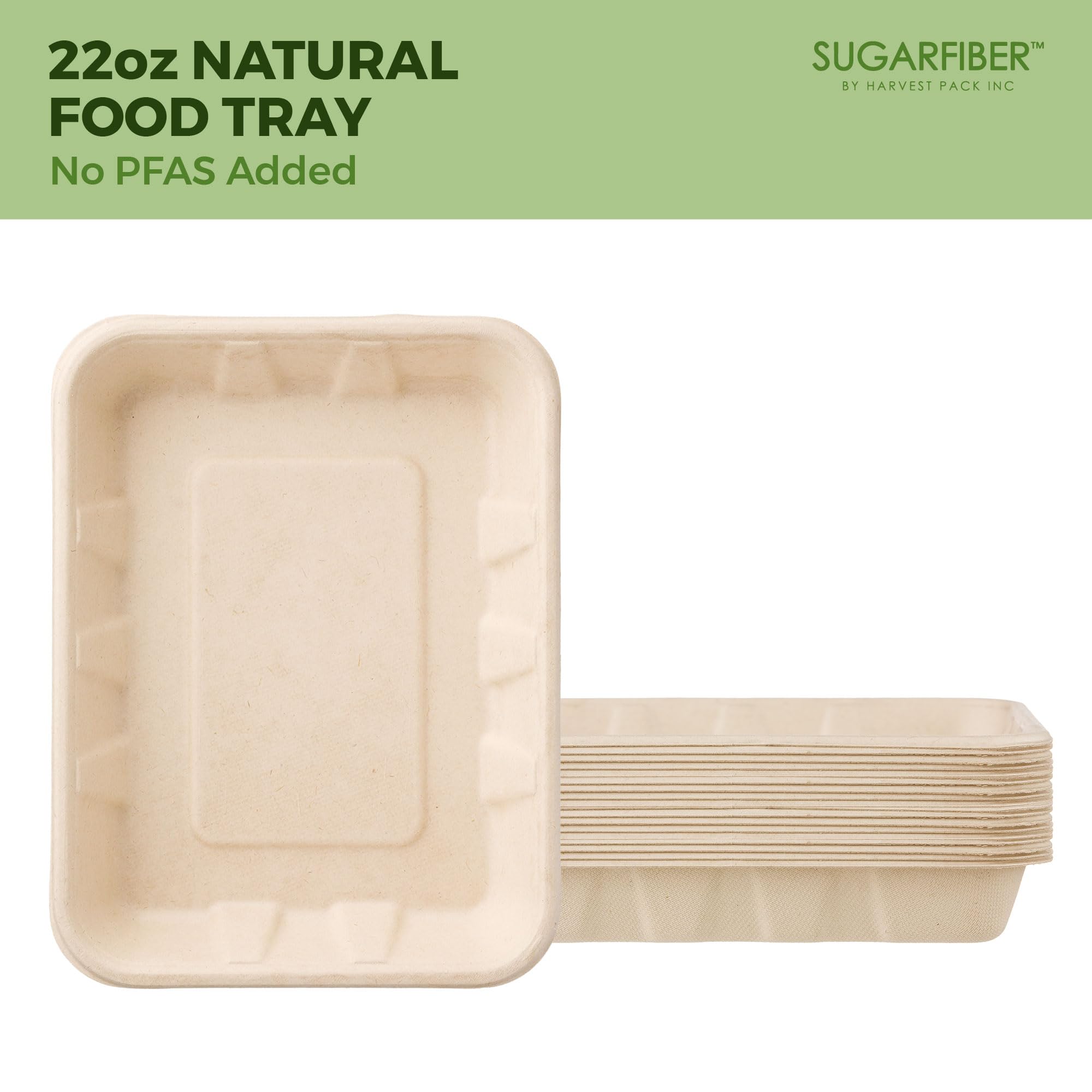 HARVEST PACK - Bandejas desechables compostables para servir alimentos, rectangulares, hechas de fibras vegetales 100% ecológicas [100 unidades]