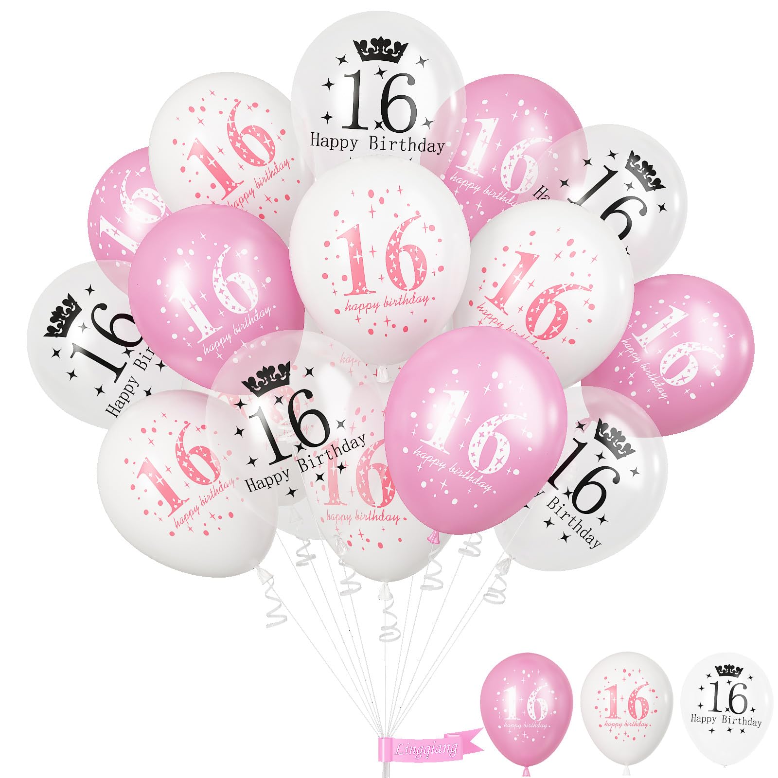 Sweet 16 Birthday Decorations for Girls, Pink White Happy 16th Birthday Party Latex Balloons, 15 Pieces 16th Birthday Decorations for Her Kids Age 16 Year Old Birthday Party Decorations Supplies