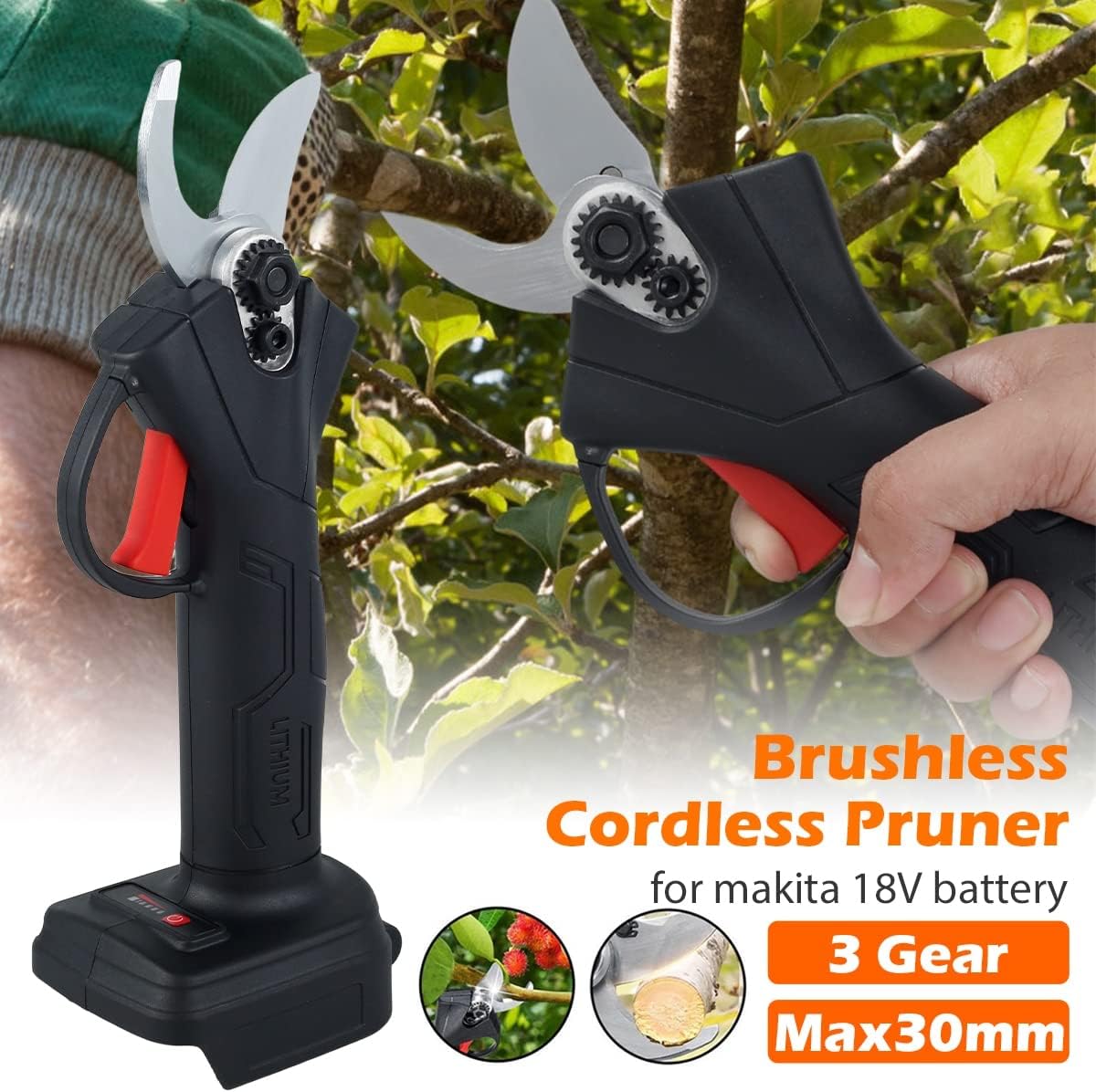 GeRRiT Electric Pruning Shears, Electric Pruning Shear Cordless Brushless Pruner Tree Branch Pruner Branches Scissor 30mm Cutting Diameter,Power Chain Saws