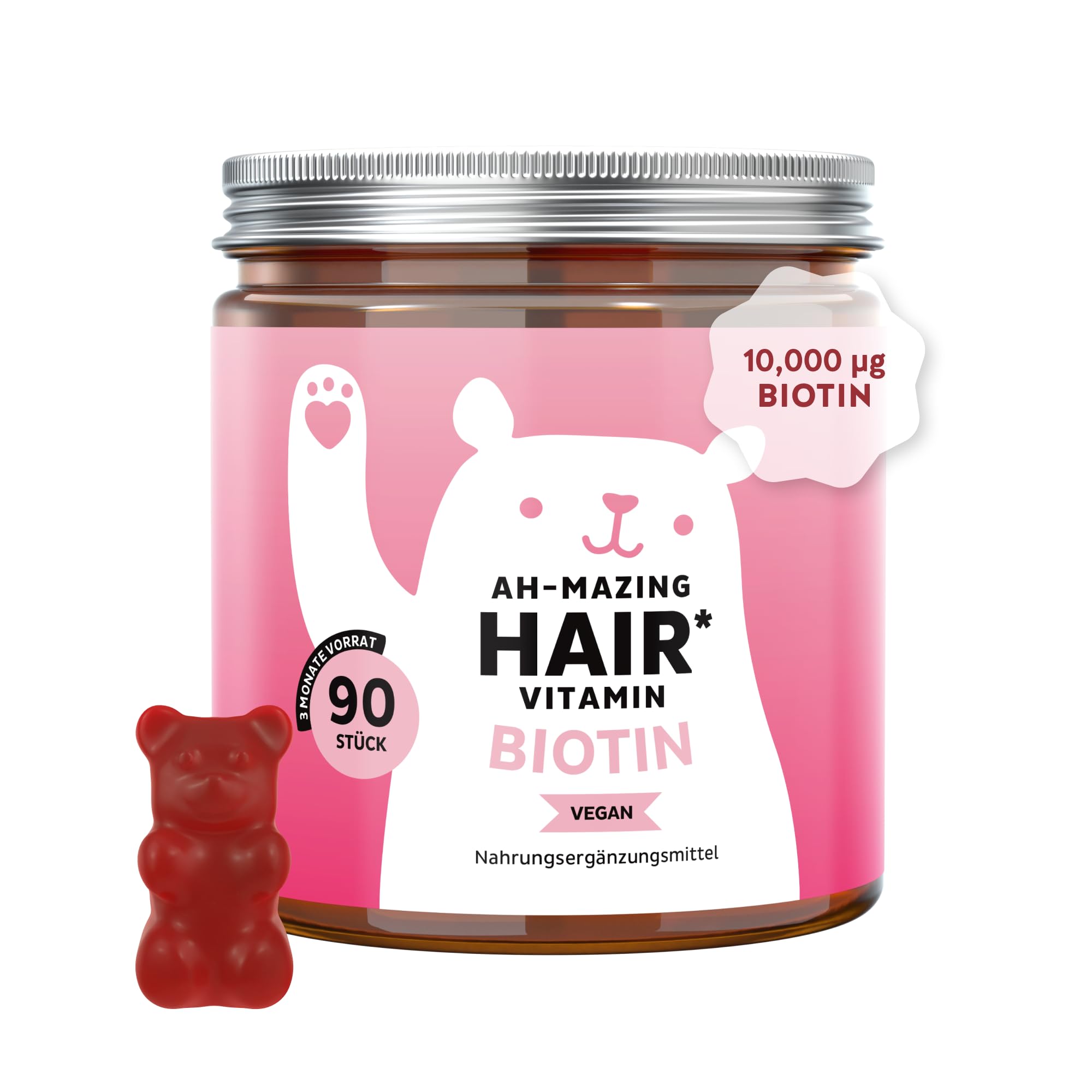 Bears with Benefits - Gummibärchen Biotin 10.000µg - Für Haare - 90 Stück | Ah-Mazing Hair - Biotin mit Zink, Vitamin B6, C & E sowie Jod - Vorrat für 3 Monate - Vegan