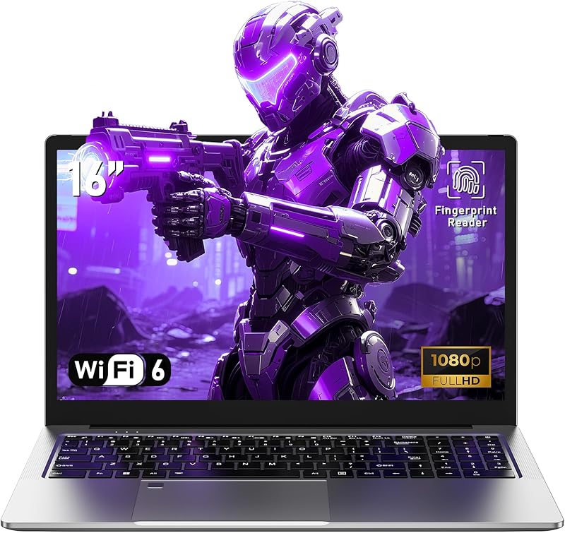 Ordinateur Portable Gaming 16 Pouces 32Go RAM DDR4 1To M.2 SSD (Étendre à 4 to) Pc Portable R7 5825U (Up to 4.5Ghz) Clavier Rétroéclairage, Empreinte Digitale, WiFi 6, Octa-Core