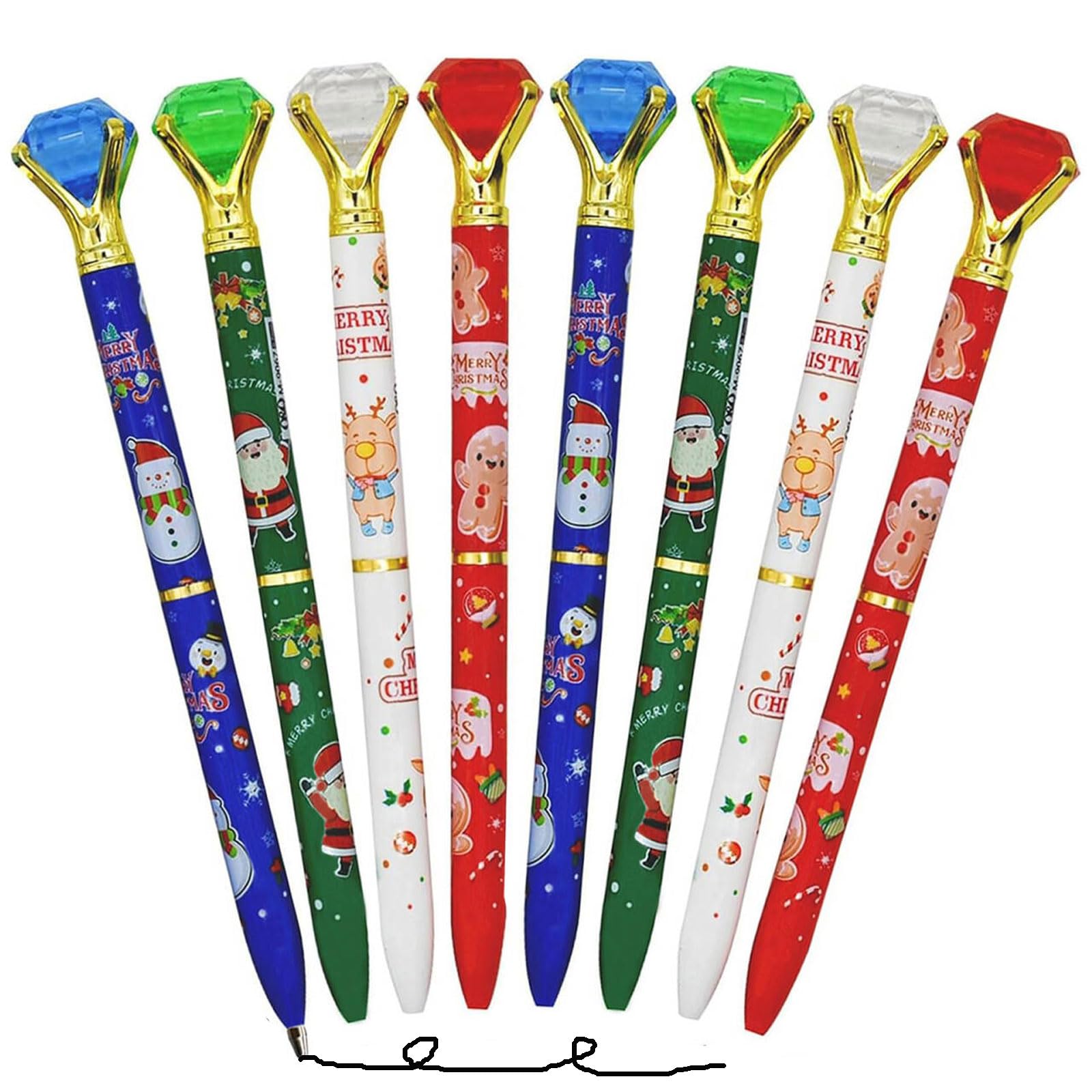 Maydahui 24PCS Weihnachten Stifte Xmas Diamant Kugelschreiber Weihnachtsmann Stifte Baum Schneemann Druck Stifte für Weihnachten Neujahr Party Geschenk Karneval Schreibtisch Dekorative