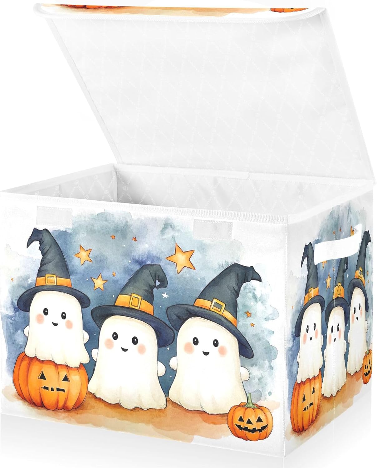Cute Cartoon Ghosts Storage Bins with Lids and Carrying Handle,Foldable Storage Boxes Organizer Containers Baskets Cube with Cover for Home Bedroom Closet Office image 2
