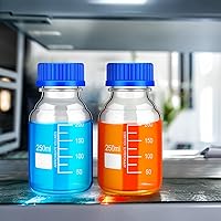 Vista 5 de Irenare Botellas de almacenamiento de medios de vidrio de borosilicato científico redondo graduado con tapa de rosca azul GL45 para agua