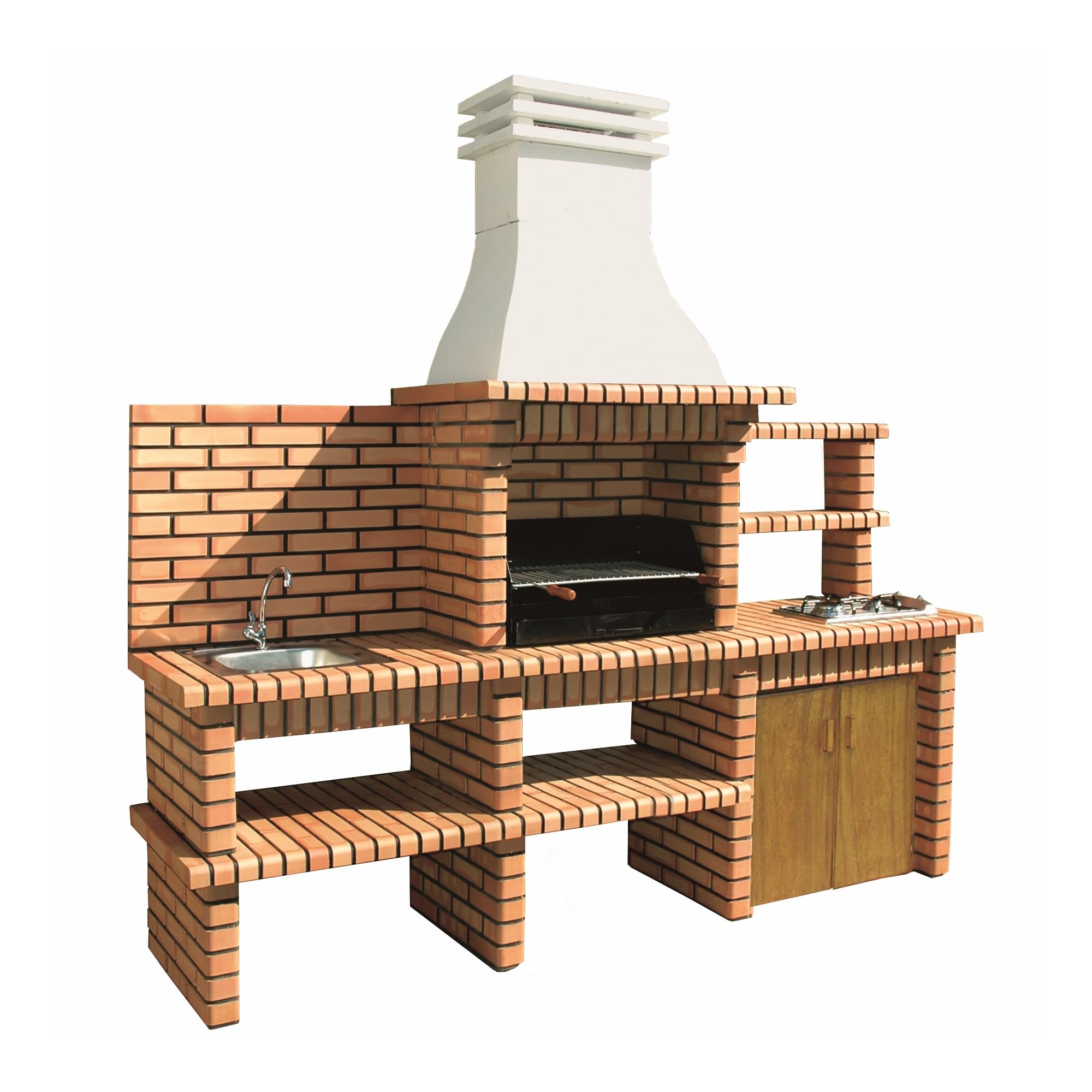 MOVELAR - Barbecue prefabbricato a legna e carbone modello Luxor Royal (grigio, arancione - 277 x 70 x 262 cm) REF: 3521/1 - Cucina da esterno completa di lavello e piastra Teka