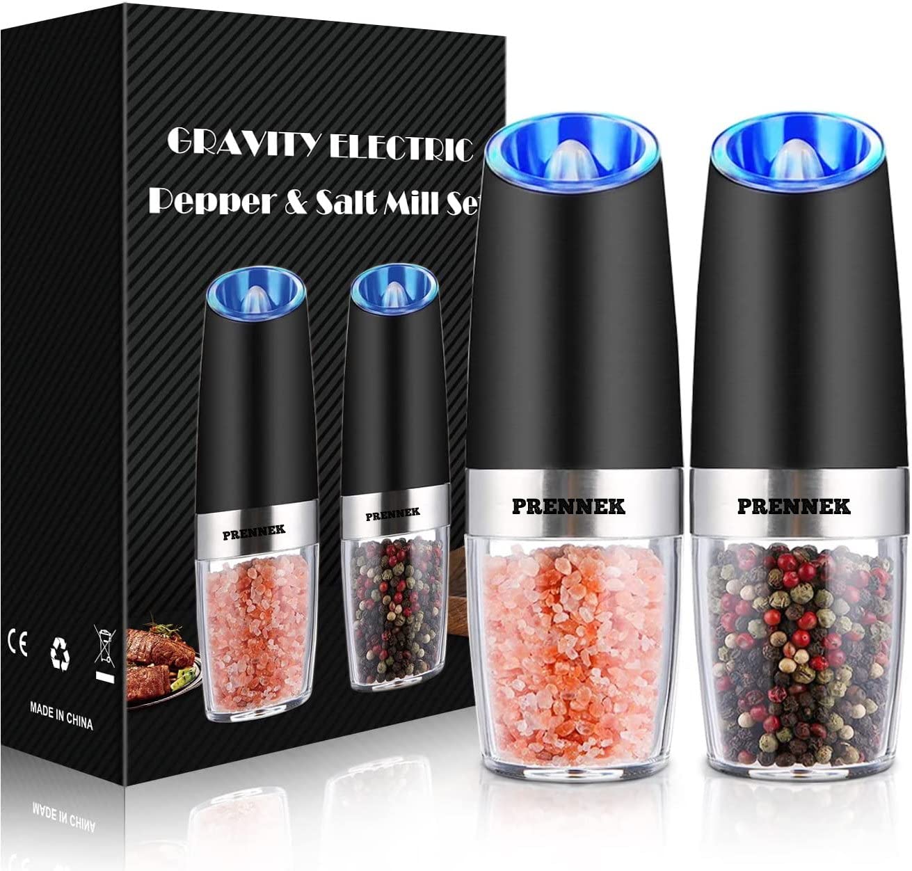 Gravity Electric Salt and Pepper Grinder Set, Automatic Pepper and Salt ...