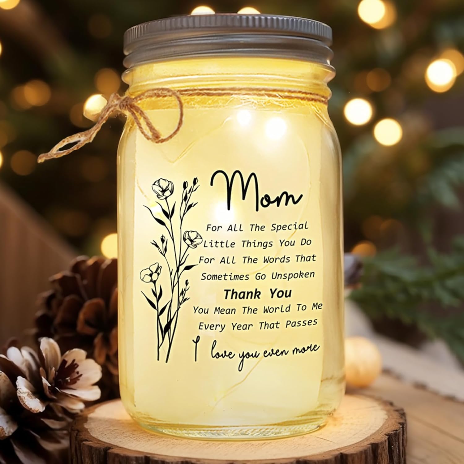 Uniquilling Mason Jar Night Light - Best Mom Gifts for Birthday, Christmas & Thanksgiving from Daughter/Son - Home Decoration