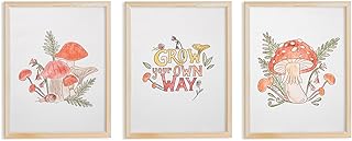 Minimalistx Mushroom Themed Canvas Wall Art - Set of 3 Unframed Prints 16" x 12" for cottagecore decor, Nursery Decor, Mushroom Decor