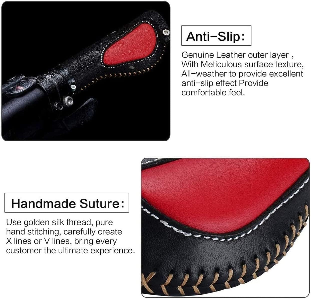 Bike Grips High Grade Leather Ergonomic Lock-on Bicycle Handlebar Grips for MTB Bicycle Mountain Bike Grips (Black+red),Multicolor