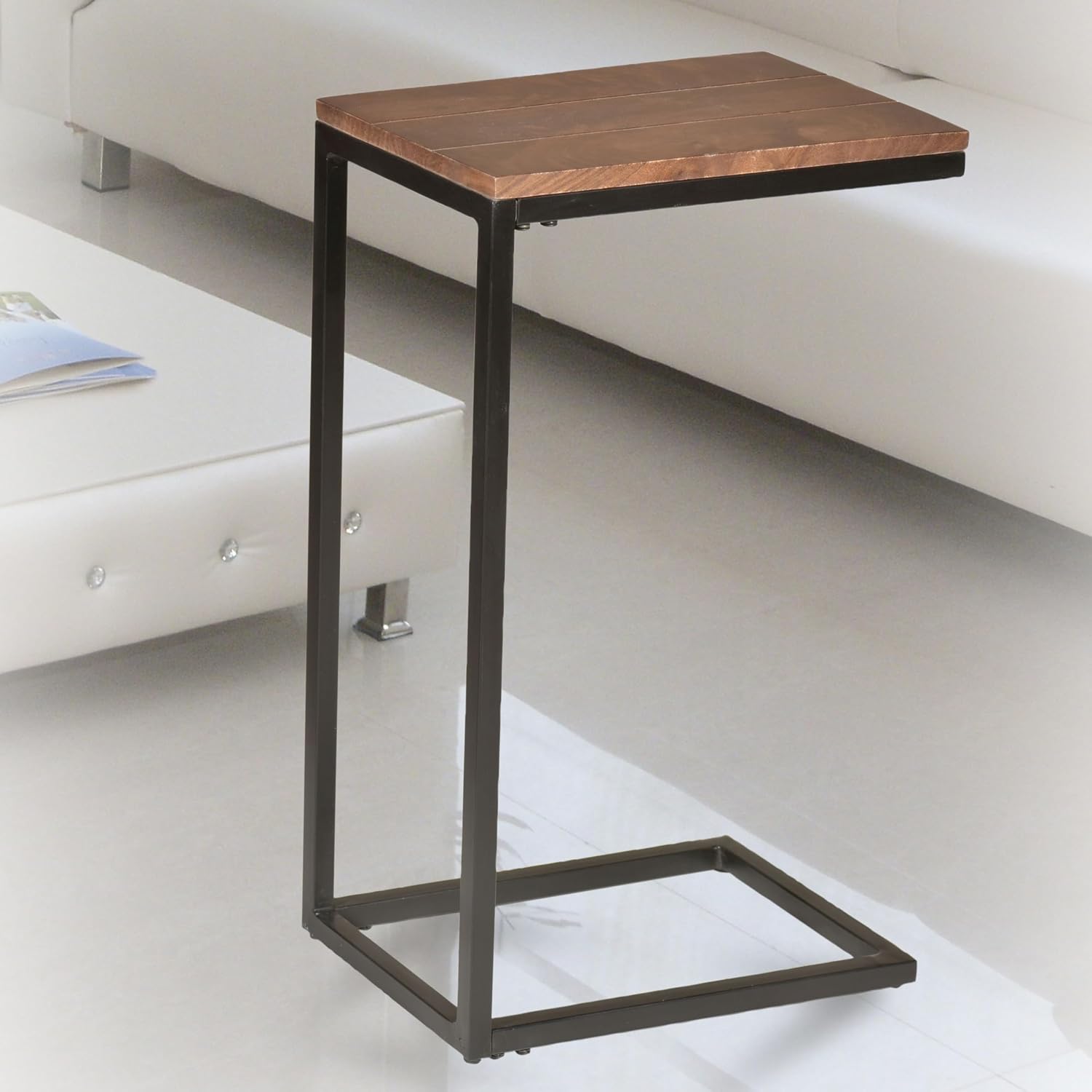 Carolina Chair & Table Ashley Co Sayer Rectangular Small Computer Tray C Table – Durable Glass and Metal Side Tables - Industrial Style Space Saving Modern Furniture for Home, Office (Chestnut/Black)