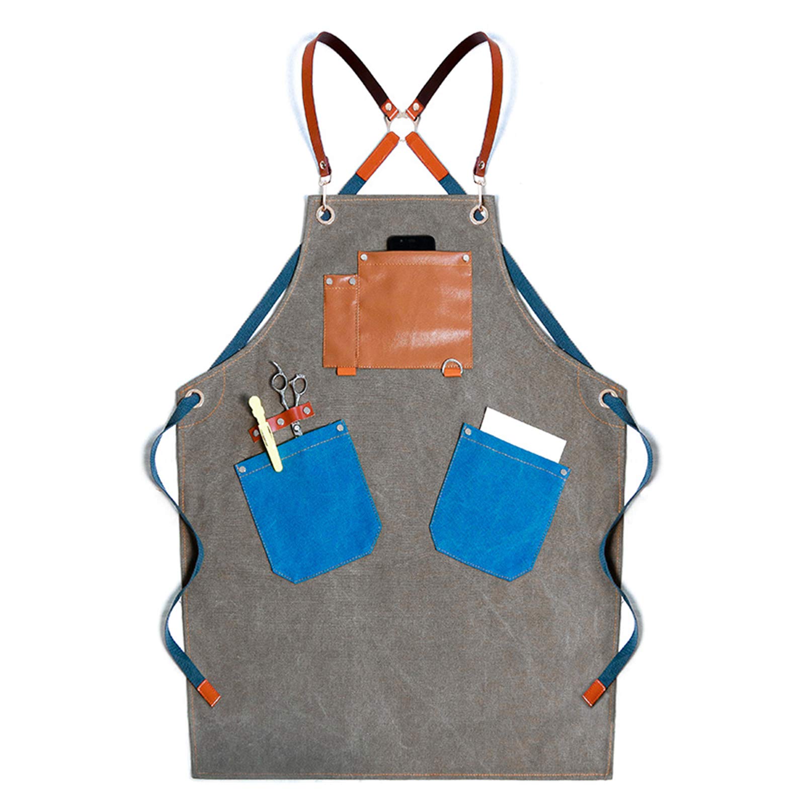 Envoltura de cocinero, delantal de mezclilla con 4 bolsillos ajustables para hombre y mujer, estilo lavado, multicolor