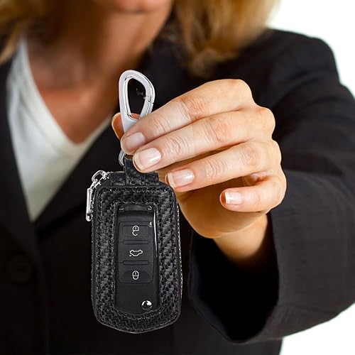 Miniatura 6 de Funda universal para llavero de automóvil de alta calidad, funda de cuero para llavero, protector de llavero, soporte para llavero remoto (azul