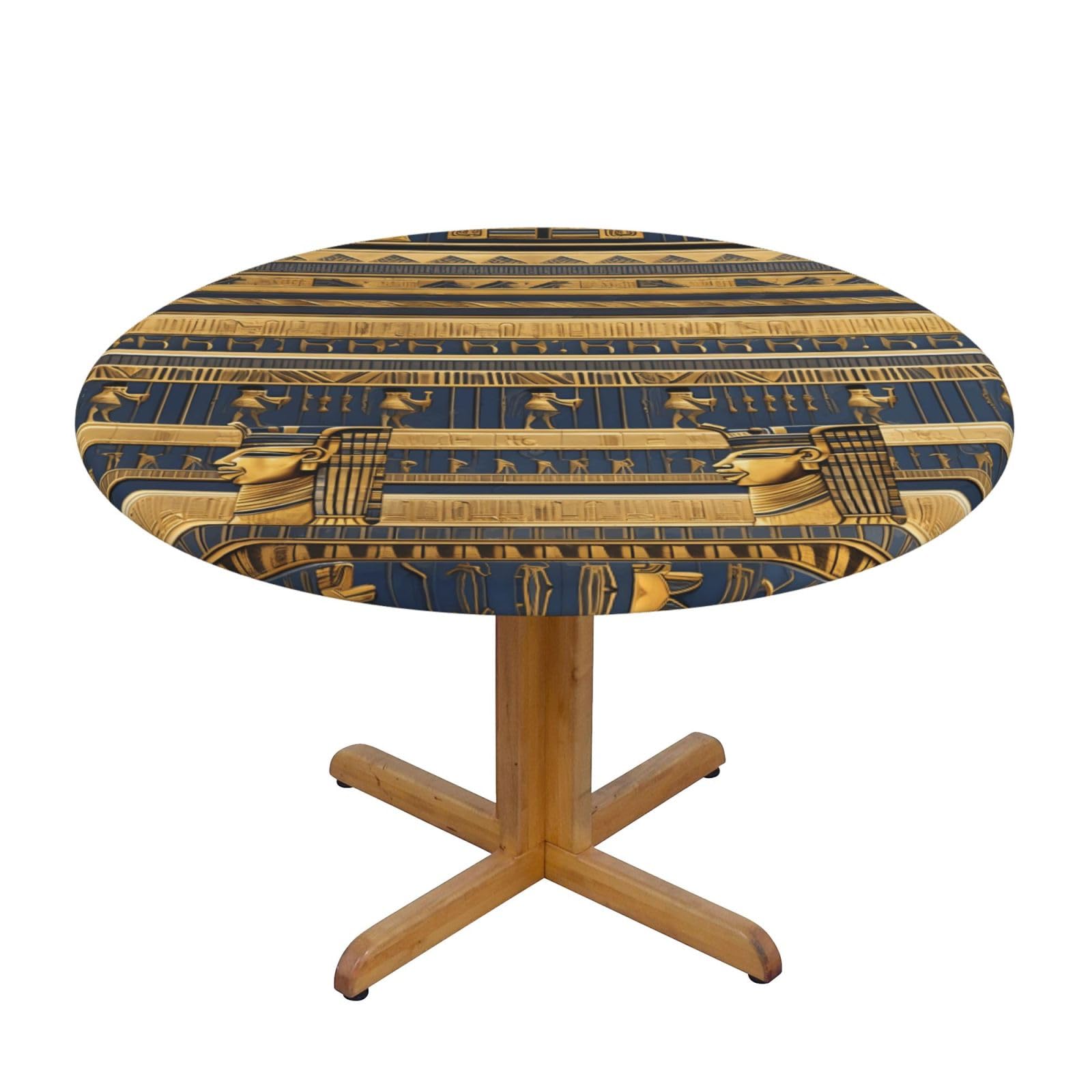 ZQYTGFDC Egyptian Pharaonic Frescoes M Decorative Round Tablecloth Waterproof Anti Stain Oil Proof Size for 40 50 inch