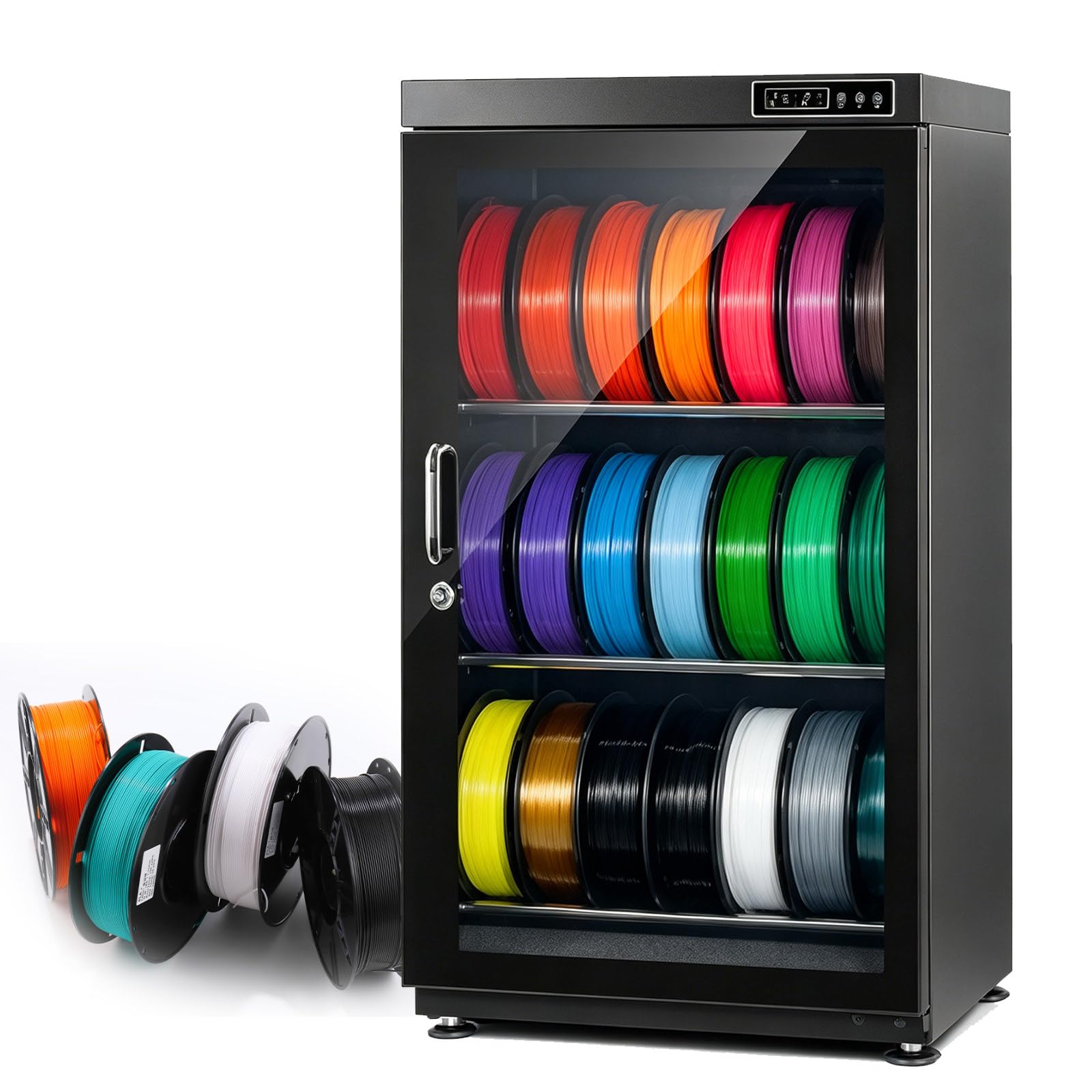 ZyKnaurral Sealed 3D Printer Filament Dry Cabinet with Humidity Control– Holds Up to 12/21 Spools, for 3D Printing Enthusiasts in Home, Studio, or Workshop, Two/Three Tier Design 115L