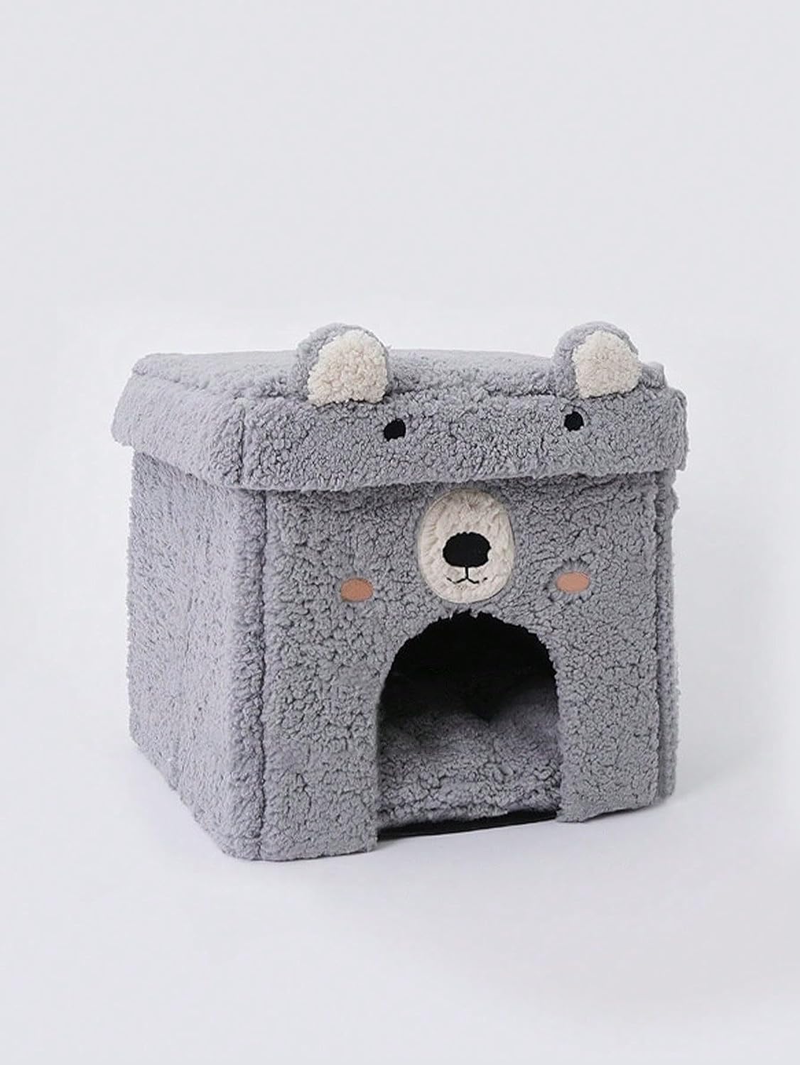 review QWINEE Dog House Cat Beds for Indoor Cats, Cat Cave with Anti-Slip，Pet Plush Warm Tent House for Cats Dogs Kitten Puppy and Rabbit Grey one-size