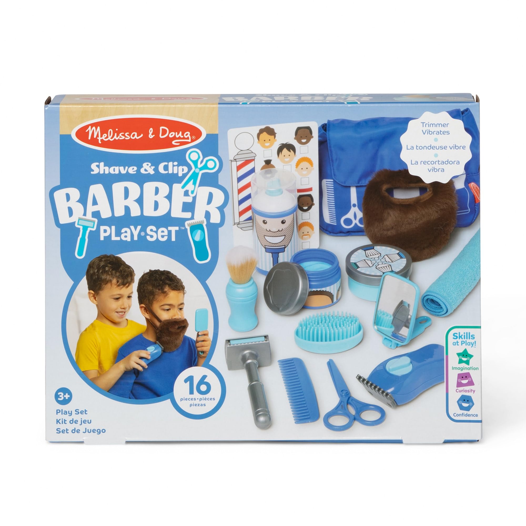 Melissa & Doug Set Piccoli Barbieri - Gioco per Fare il Parrucchiere con Rasoio e Barba Regolabile, Gioco Educativo, Giochi di Imitazione Montessori, Regalo per Bambini e Bambine, 3+ Anni