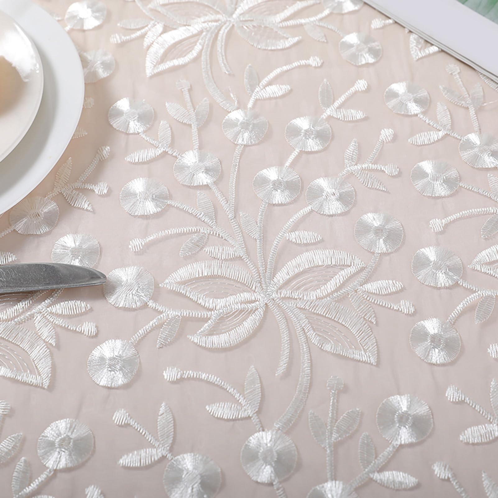Bianco Pizzo Tovaglia Rettangolo Chic Ricamato Tavolo Cover, Vintage Elegante Floral Design Tovaglia per Banchetto di Nozze Festa di Compleanno Tavolo da pranzo formale, 150x220cm