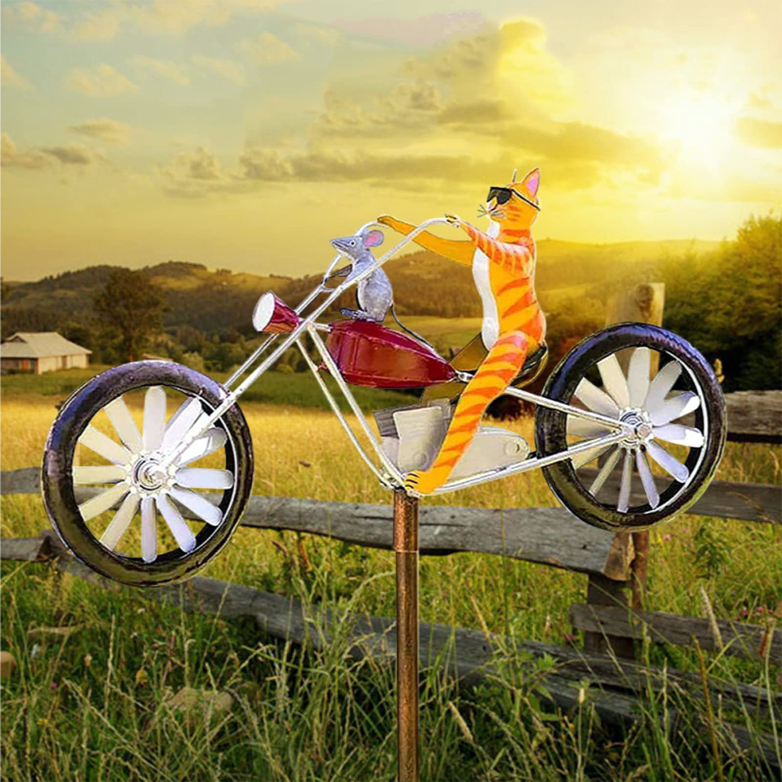 Vintage Fahrrad Windspinner – Metall Katze Auf Fahrrad, Garten-Deko, 22 Cm Hoch
