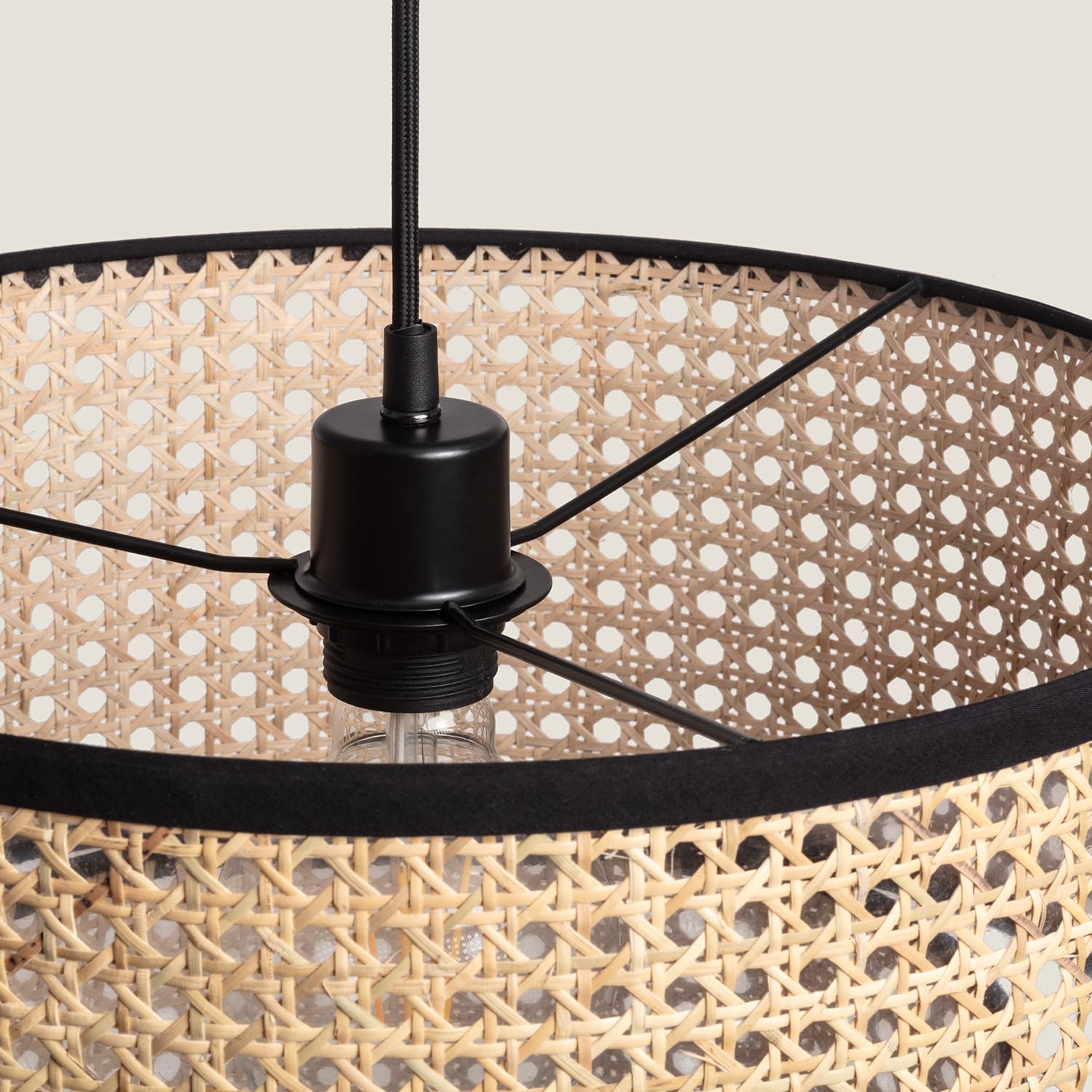 LEDKIA LIGHTING Lámpara Colgante Ratán Huela Doppio | Estilo Boho Natural | Casquillo E27 | No Incluye Bombilla | Uso Interior | Diseño Artesanal y Acogedor | Ideal para Salón; Comedor; Dormitorio