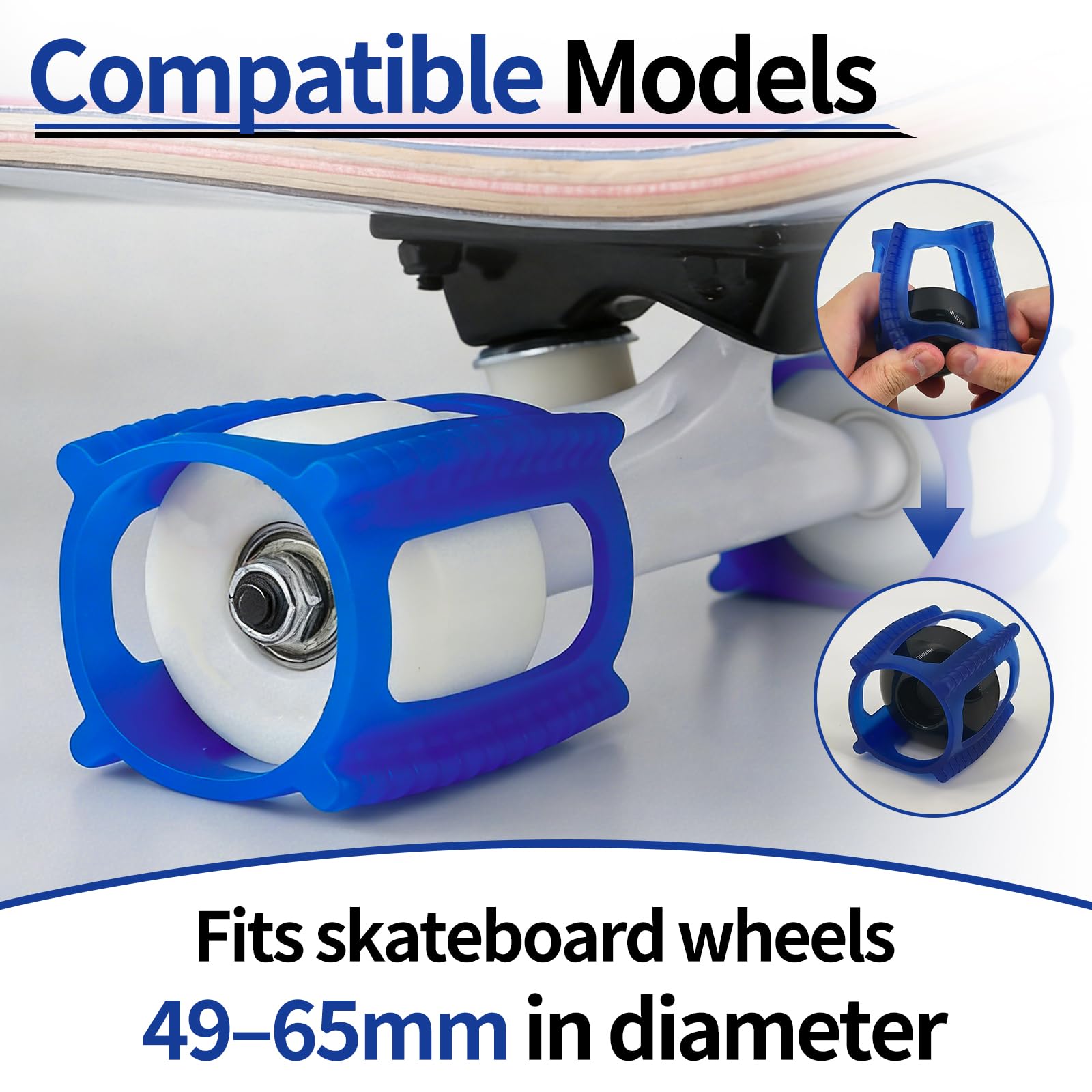 Gummi Skateboard Zubehör Skate Rollen - Fixiert Skater Roller, Skateboard-Trainer-Schutzring für Skateboard Räder, Gummi Trick Longboard Accessoires, Gummiringe Stoppen die Räder Trick, Blau, 4 Stück