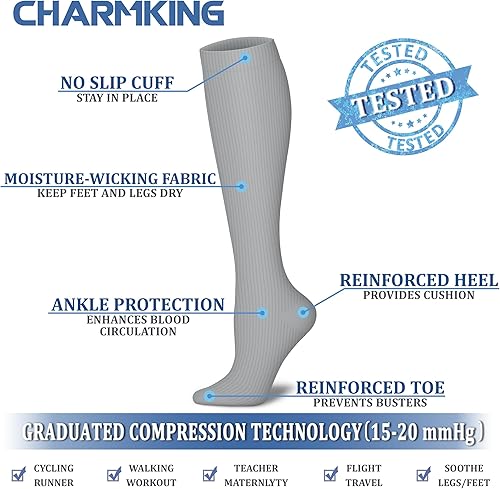 Miniatura 93 de CHARMKING Compression Socks for Women & Men Circulation (8 Pairs) 15-20 mmHg is Best Support for Athletic Running,Cycling