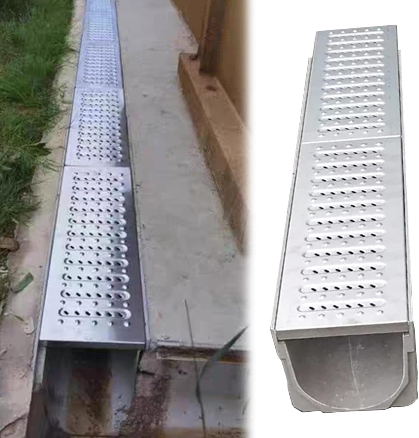 Kratka przelewowa Rynna podjazdowa, trwała rynna z kratką ze stali nierdzewnej, osłona rynny do garażu zewnętrznego z betonu Kratka basenowa(100x20x20cm)