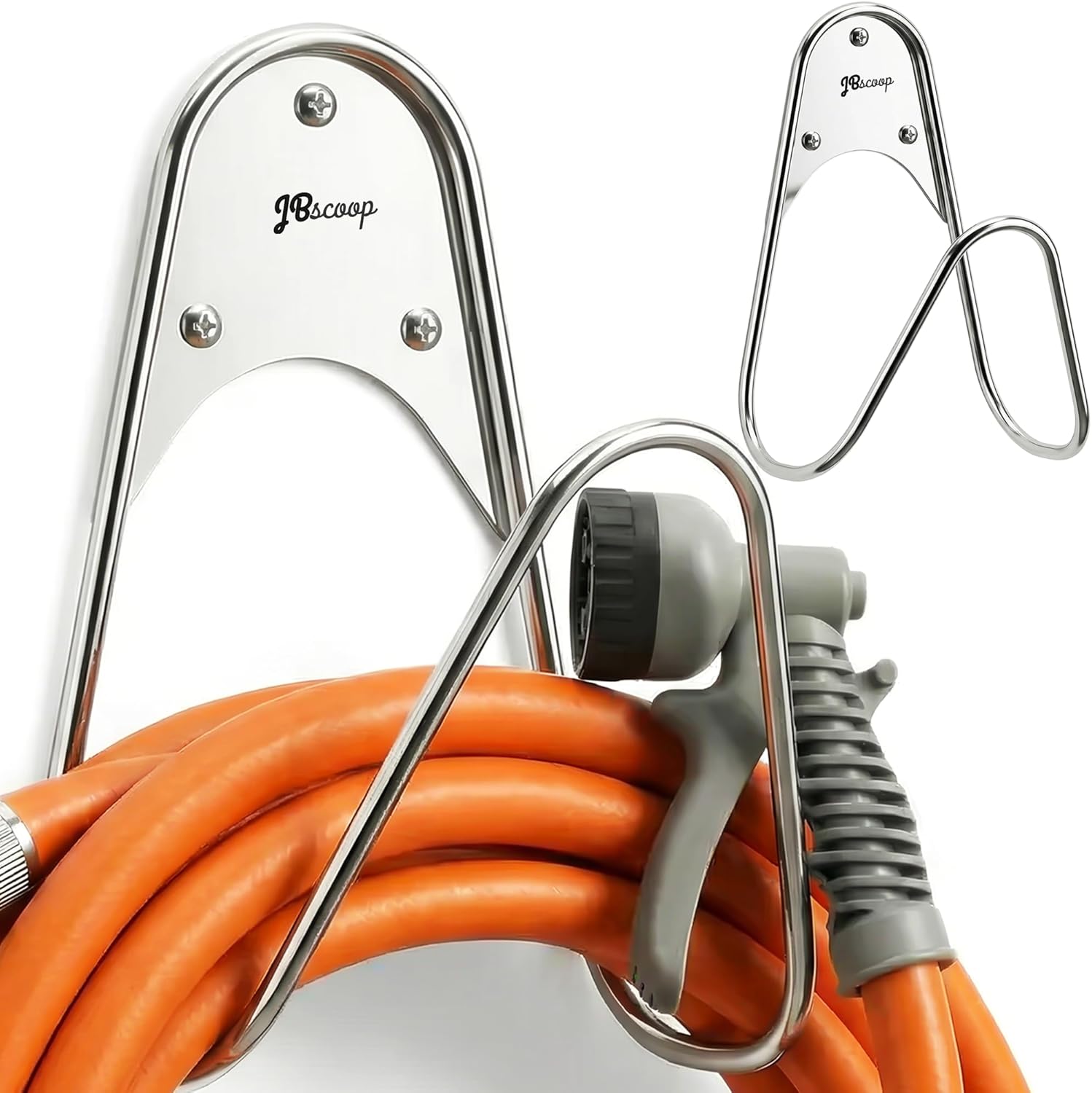 JBscoop Garden Hose Holder Stainless Steel Small Wall Mount Garden Hose Hook, Ideal for Water, Air, Hydraulic Hose, Ropes, Extension Cords Heavy Duty & Rust Proof (2)