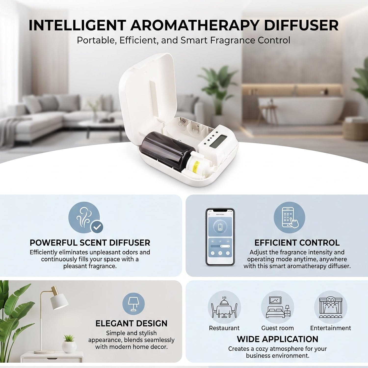 HEEPDD Intelligent Aromatherapy Diffuser, Battery Powered Essential Oil Diffuser for Home and Restaurant with Powerful Scent Intelligent Aromatherapy, ABS Material, Nan (White) image 2