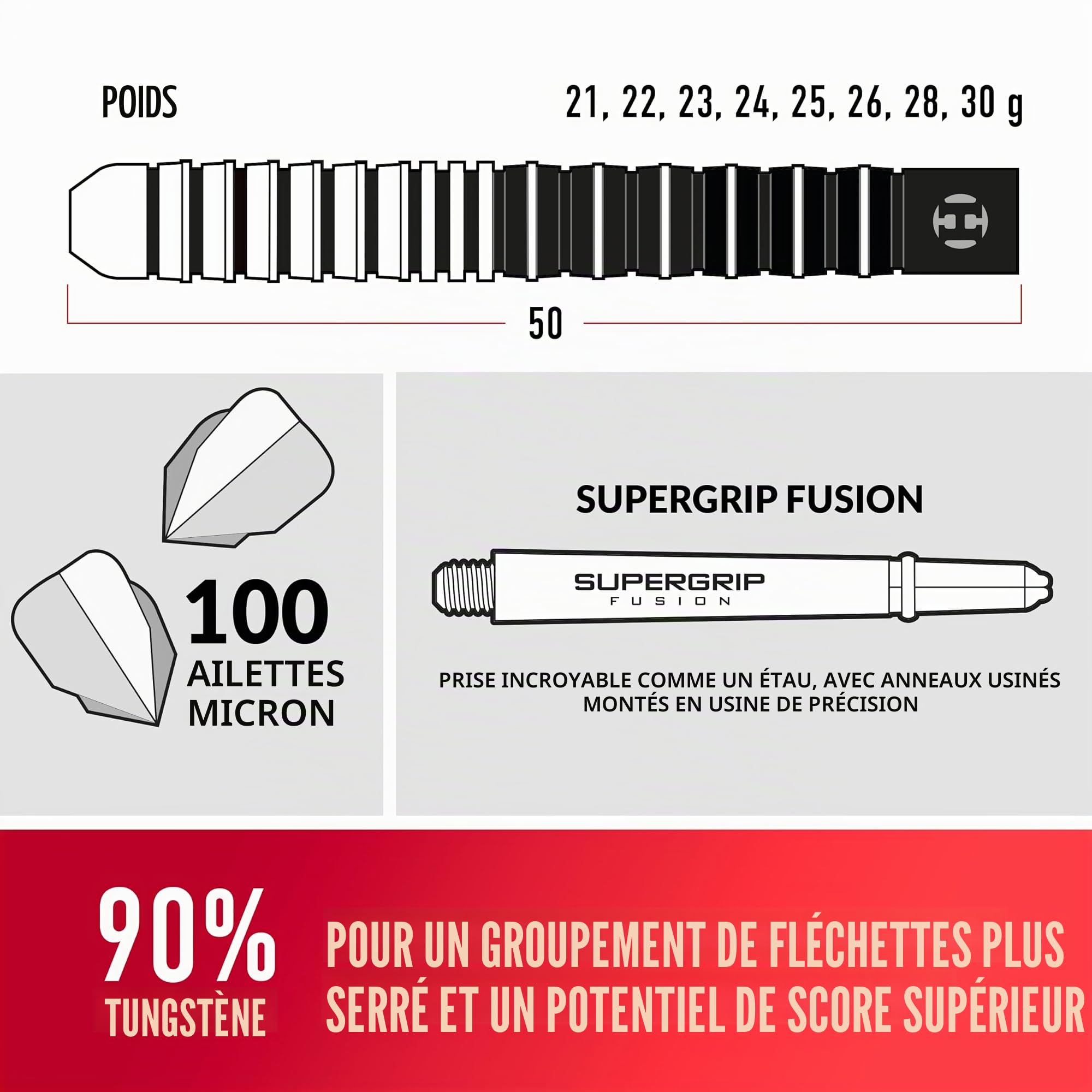 Harrows Predator fléchettes tungstène 90% pointe acier 21-26g avec étui