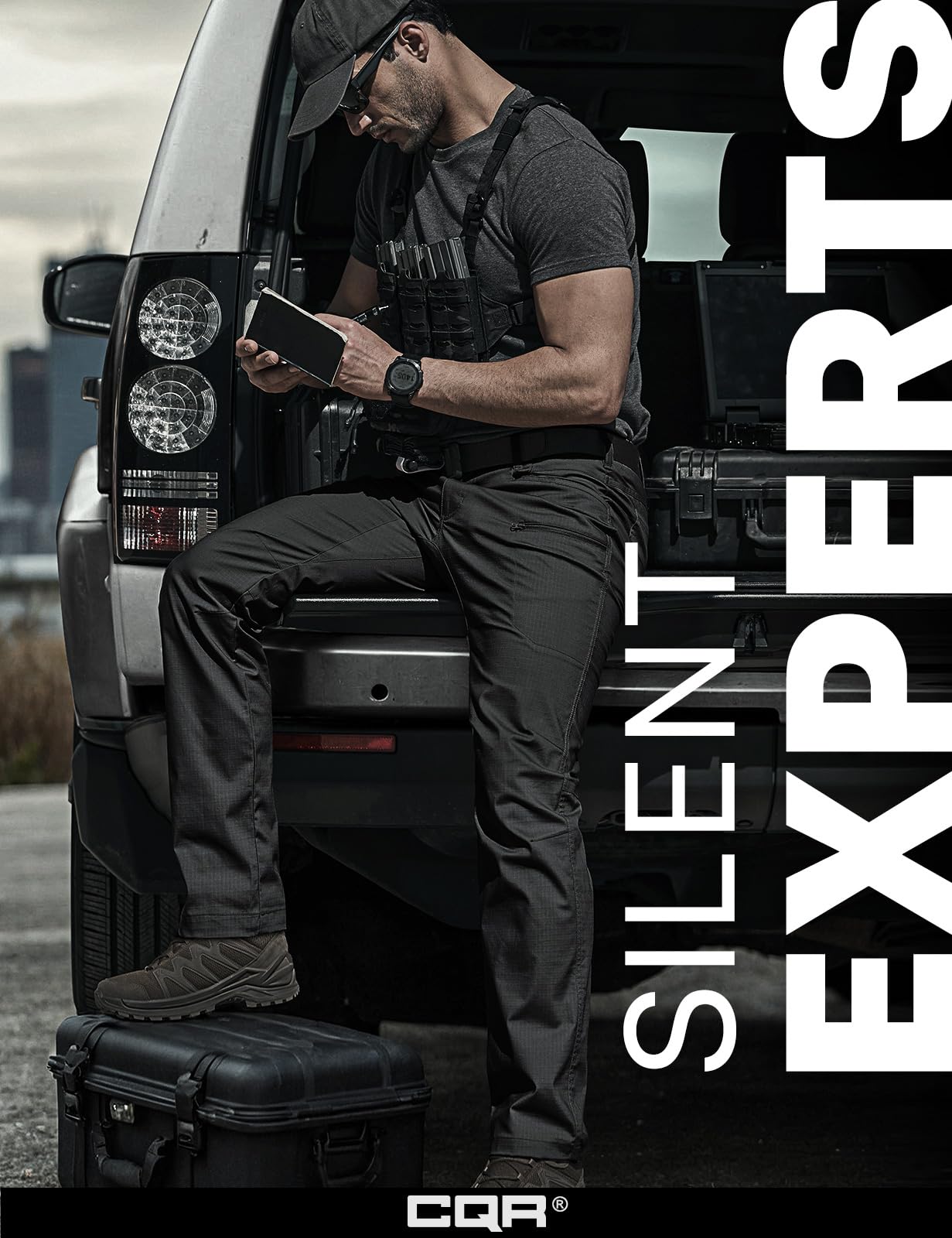 CQR Men's Flex Stretch Tactical Pants, Water Resistant Ripstop Cargo Pants, Lightweight EDC Outdoor Work Hiking Pants — view 4