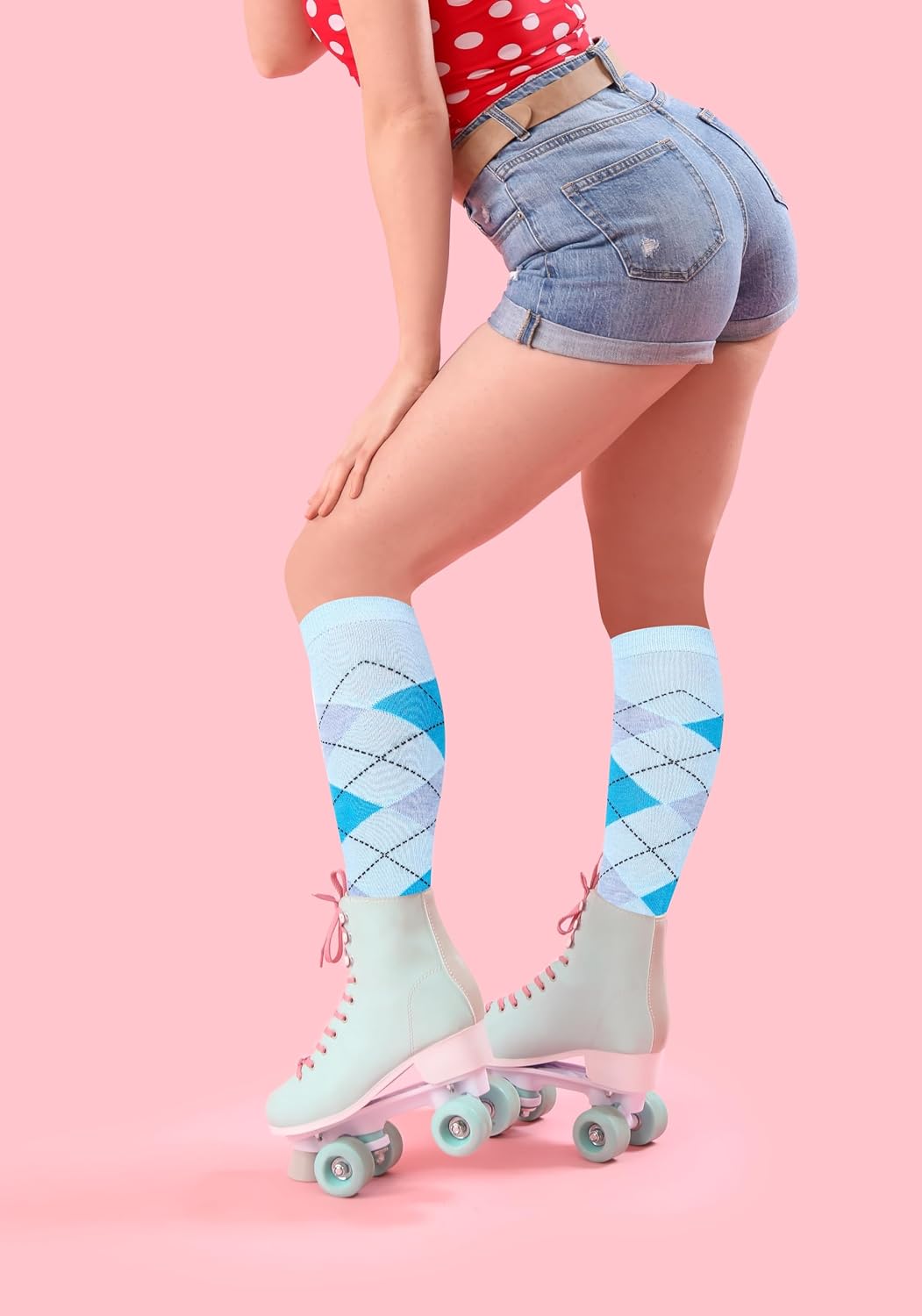 Violet Mist Women's Knee High Argyle Athletic Tube Socks - Girls Cotton Sports Long Socks image 4