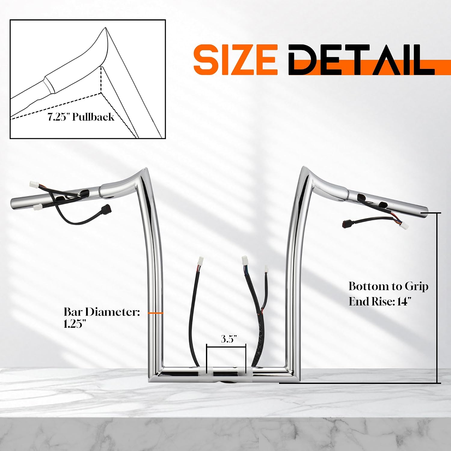 1 1/4 Inch 14" Rise Road Glide Handlebar Ape Hanger for Harley 2023-up CVO FLTRXSE & 2024-up Road Glide Custom FLTRX & 2024-up FLTR Pre-wired with CAN-Bus & TBW Wires, Chrome
