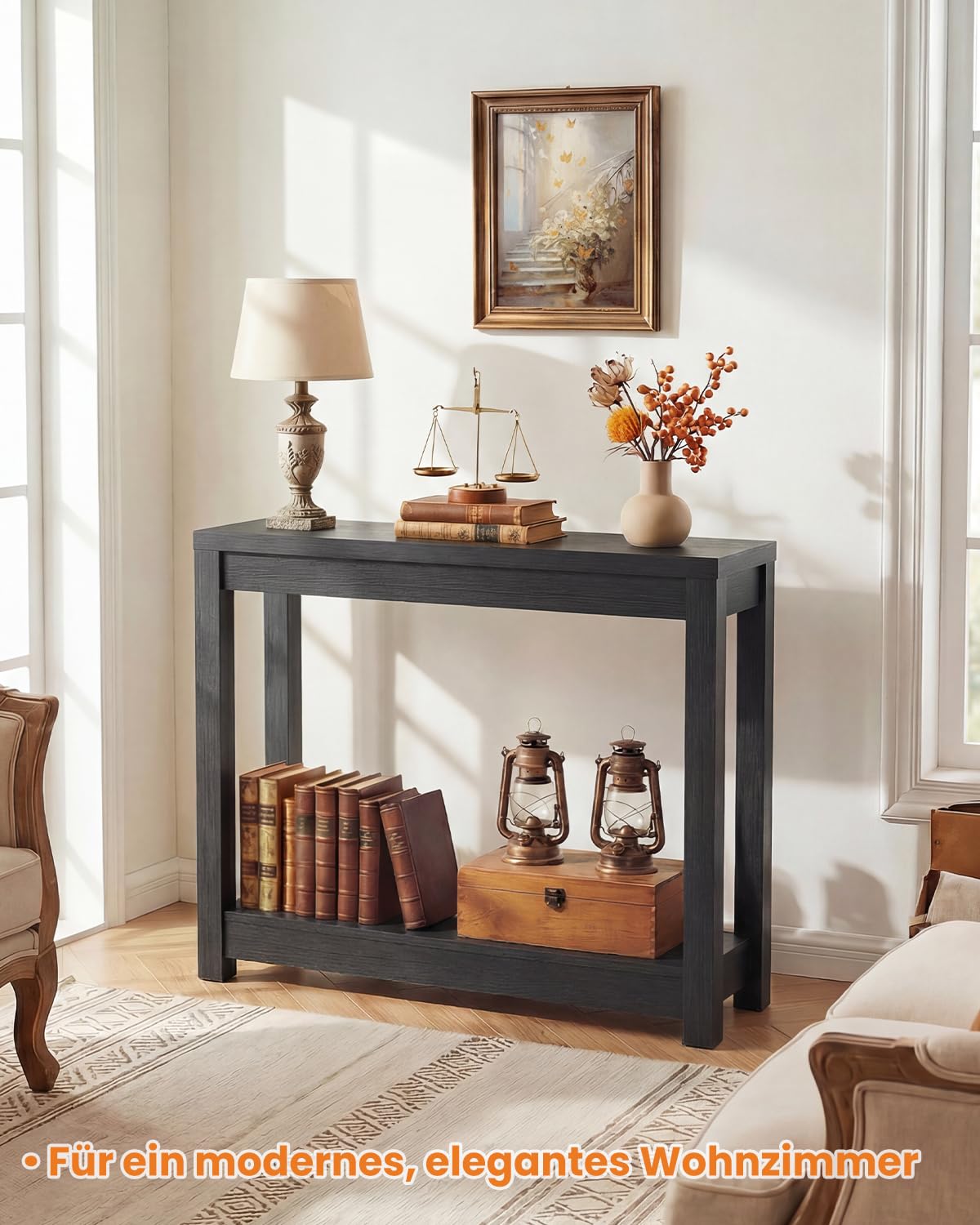 iSunirm Konsolentisch 80 cm Breit, Schmaler Flurtisch, Beistelltisch Console Table, Stabiler Eingangstisch für Flur & Wohnzimmer, Tisch hinter dem Sofa, Modernes Design Schwarz