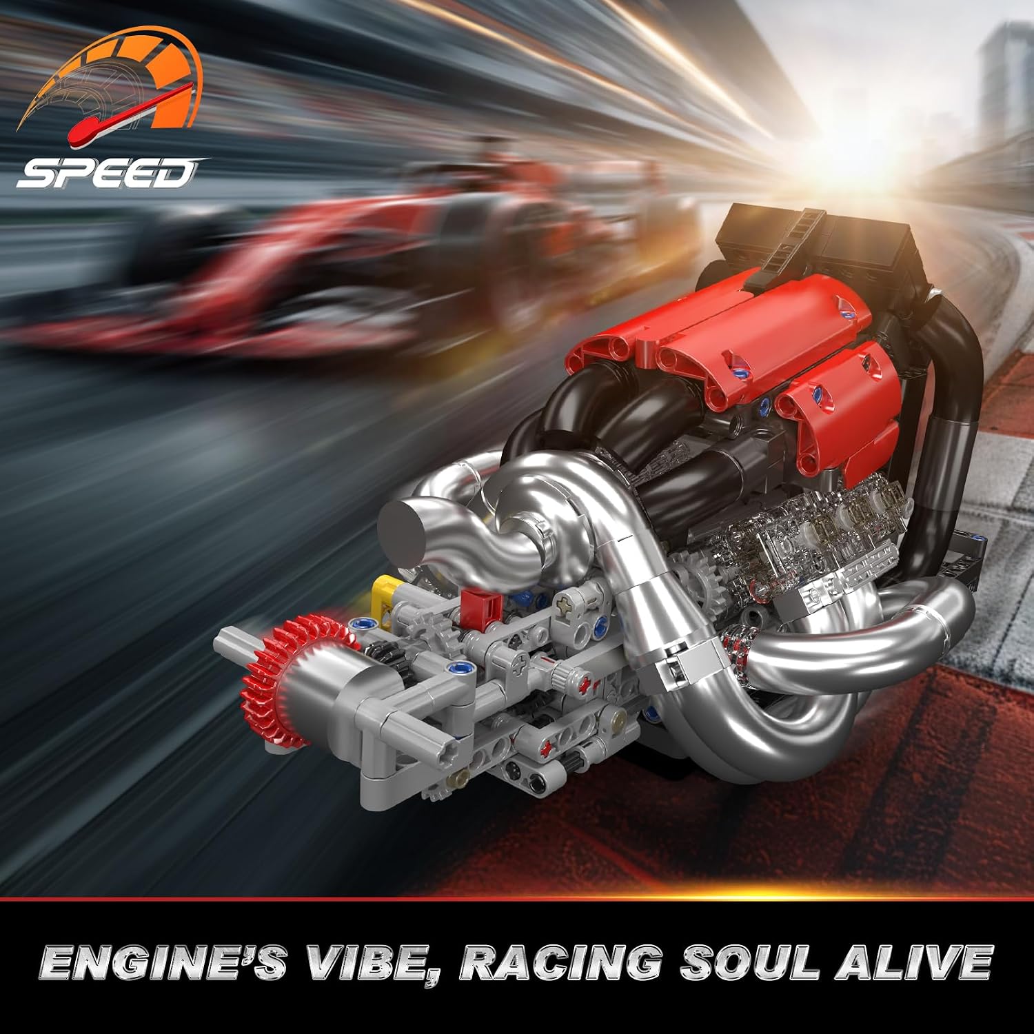 Mould King Racing Car Engine Building Kit, Build Your Own Engine Model Kit That Run, STEM Engineering & Physical Science Experiment Set with Battery & Motor, Engine for Adults/14+(980 Pcs)