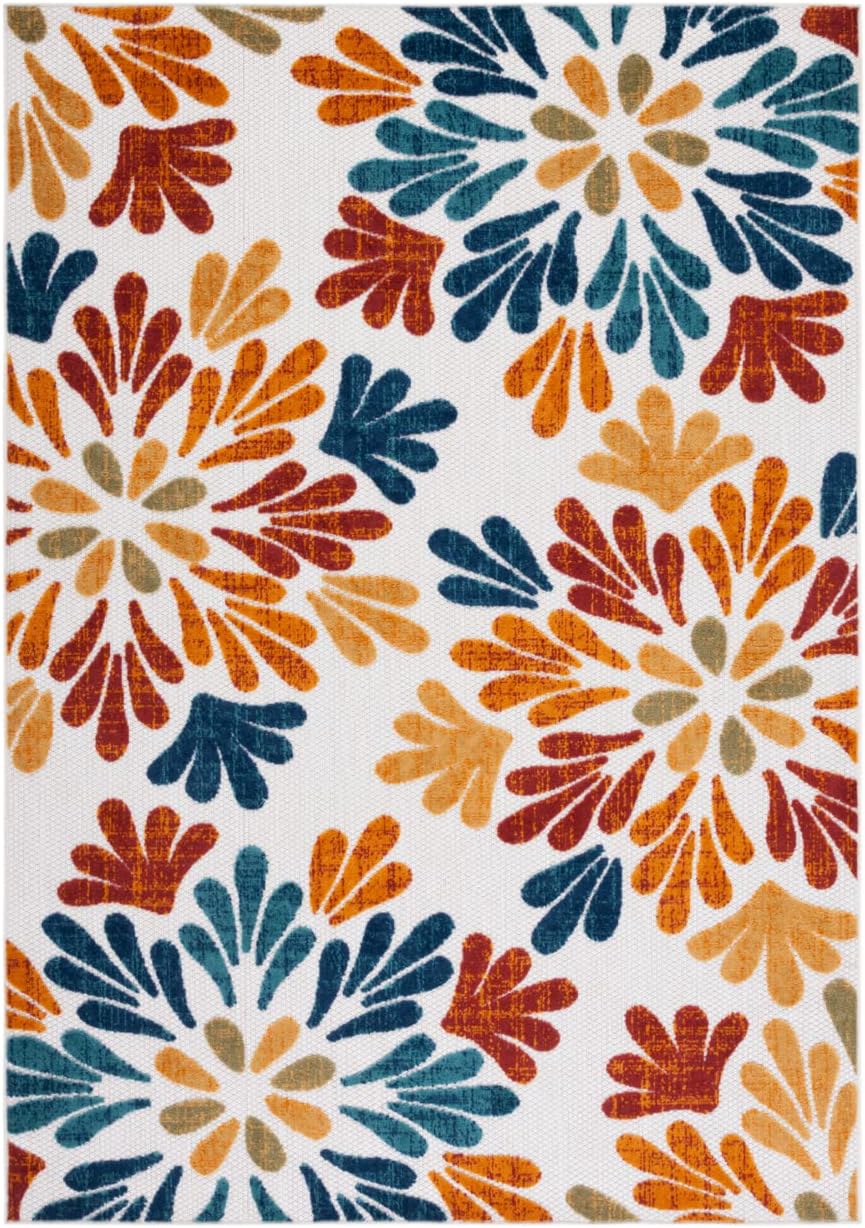 Safavieh Cabana コレクション 洗濯可能 4フィート ラウンド クリーム/レッド CBN800A 屋内/屋外 防水 マ