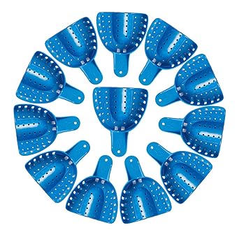 SNAWOP Dental Impression Trays 12PCS Perforated Plastic Holder for Impression Matrials Multi Sizes (12PCS L Upper)