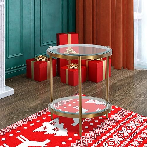 Miniatura 21 de Mesa de centro rectangular de cristal, mesa central de 2 niveles, mesa de café moderna para sala de estar, 43.3 x 23.62 pulgadas, color dorado