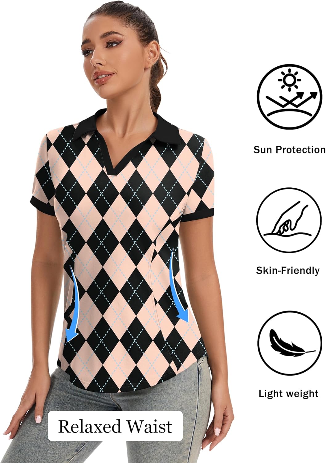 Rapbin Womens Polo Shirt Golf Shirts Women Collared Shirts Short Sleeve Tee V Neck Tops - Image 4