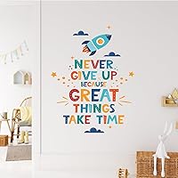 Vista 2 de Calcomanías de pared inspiradoras, calcomanías de pared extraíbles con texto motivacional con letras positivas, calcomanía de frase "Never Give Up