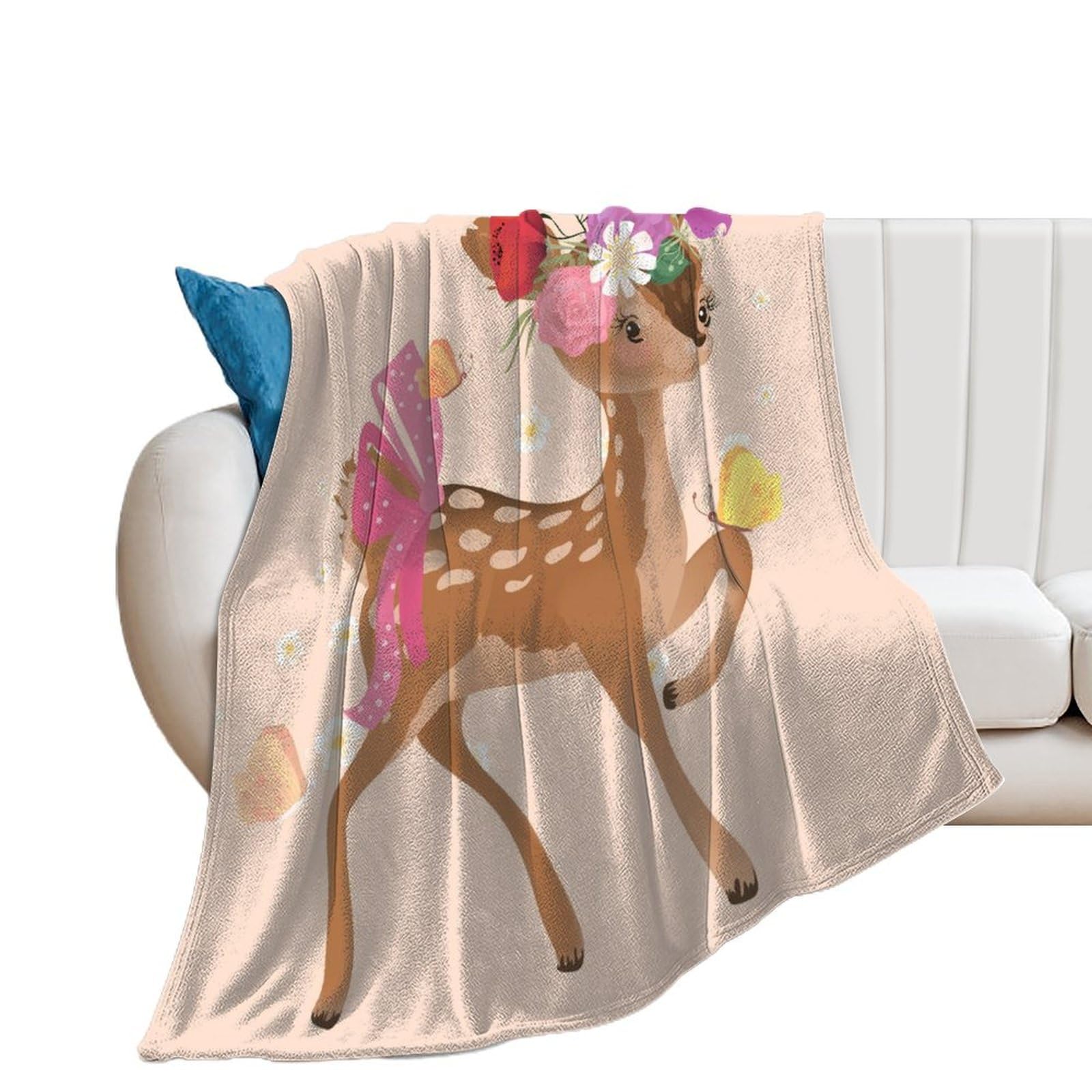 Couverture polaire chevreuil grand plaid de canapé et lit 150x200cm
