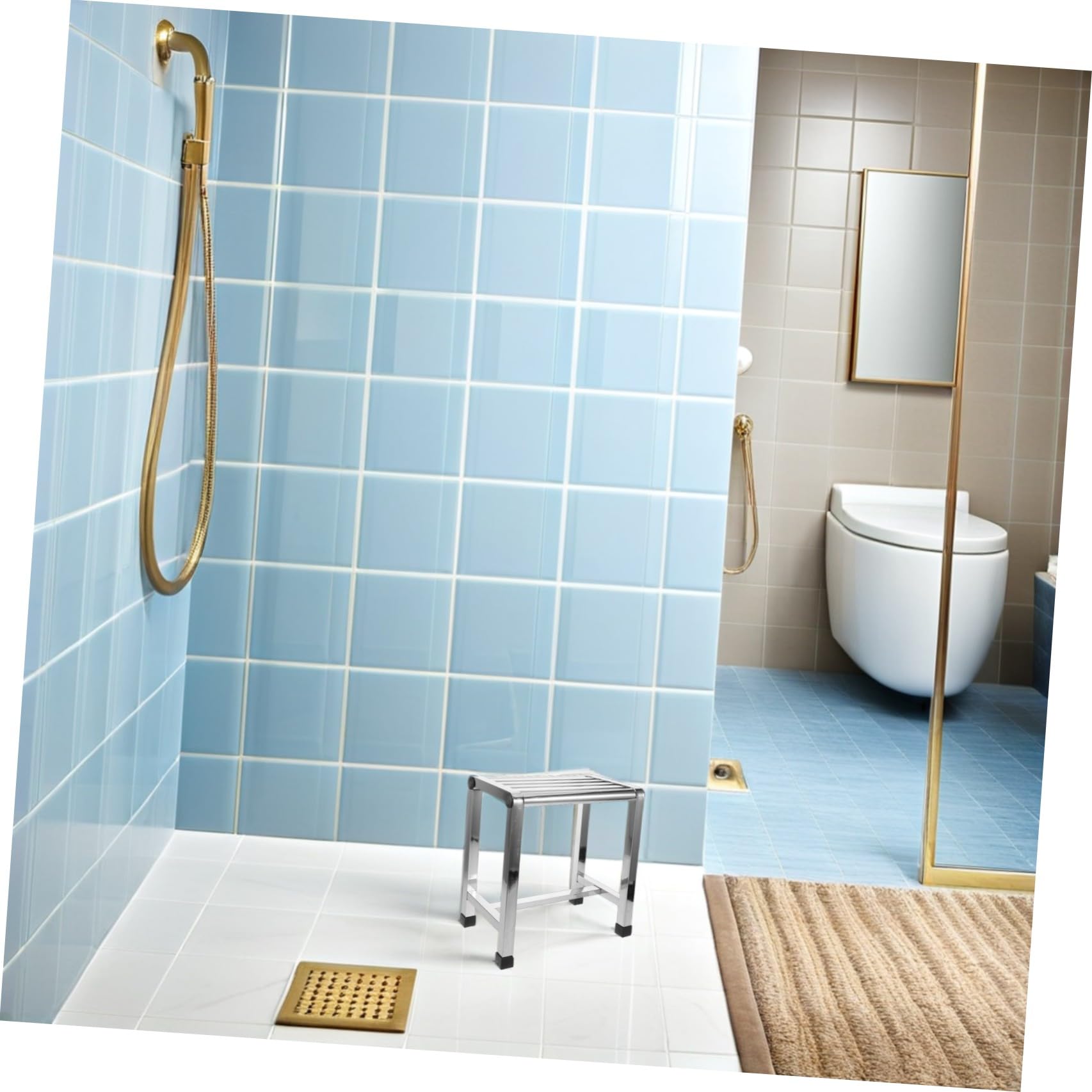 Homoyoyo Taburete de Baño para Ducha Banco Baño de Acero Inoxidable Plata Portátil para Personas Mayores y Adultos Entrenamiento y Balcón