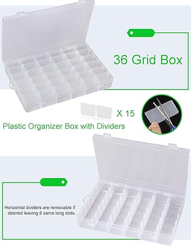 Miniatura 3 de Tnqhuq Organizador de cuentas de 36 rejillas, contenedores de almacenamiento de cuentas de plástico, organizador de almacenamiento de joyas,