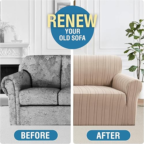 Miniatura 7 de H.VERSAILTEX Fundas para silla de alta elasticidad, funda de sofá de 1 pieza, funda de sofá antideslizante con parte inferior elástica, fundas para