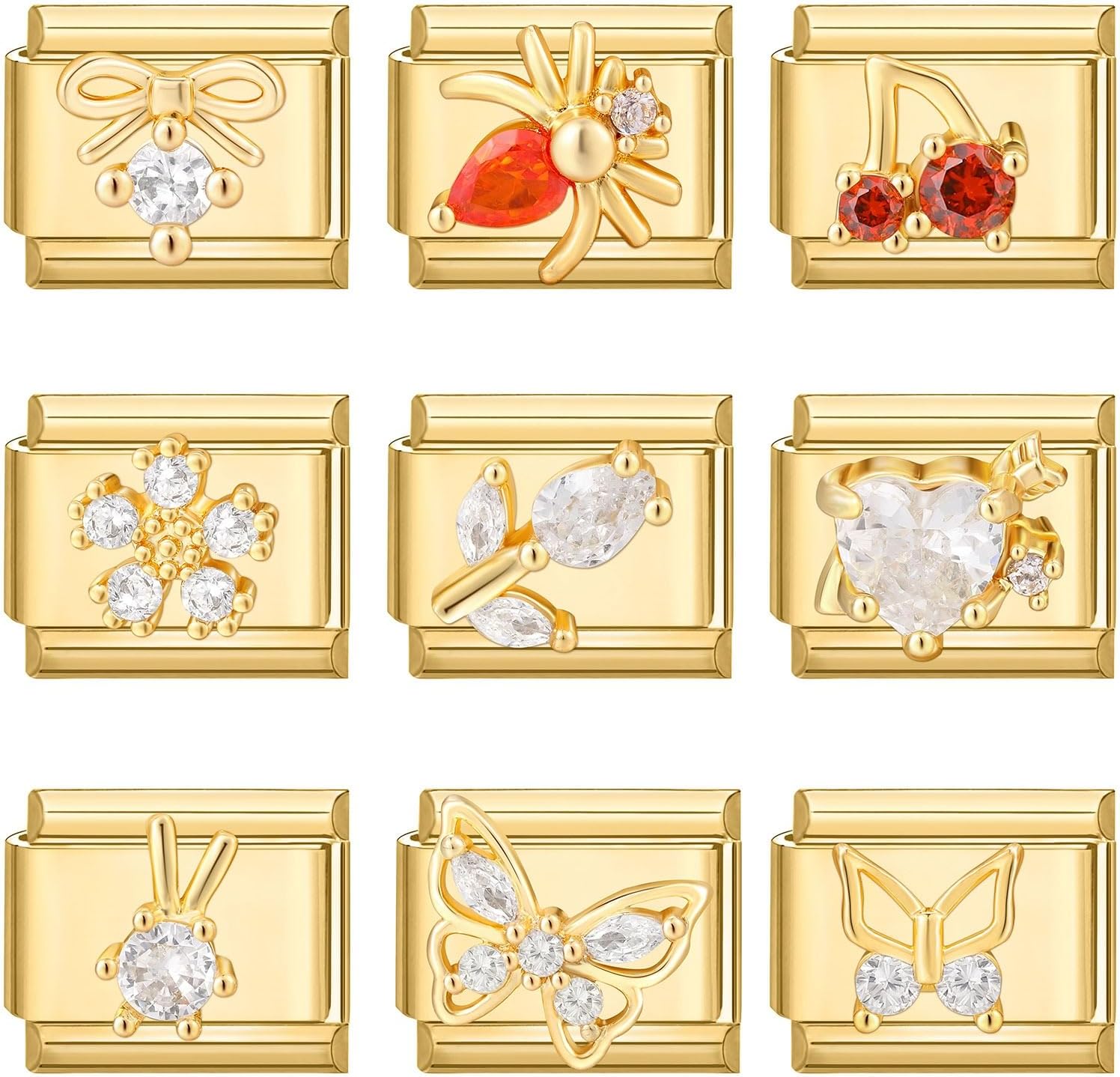 Italian Charms Gold Pendent, Only Charm 8Pcs 9mm Italian Modular Charm Bracelet Link Handmade DIY Module Jewelry Gifts, Stainless Steel