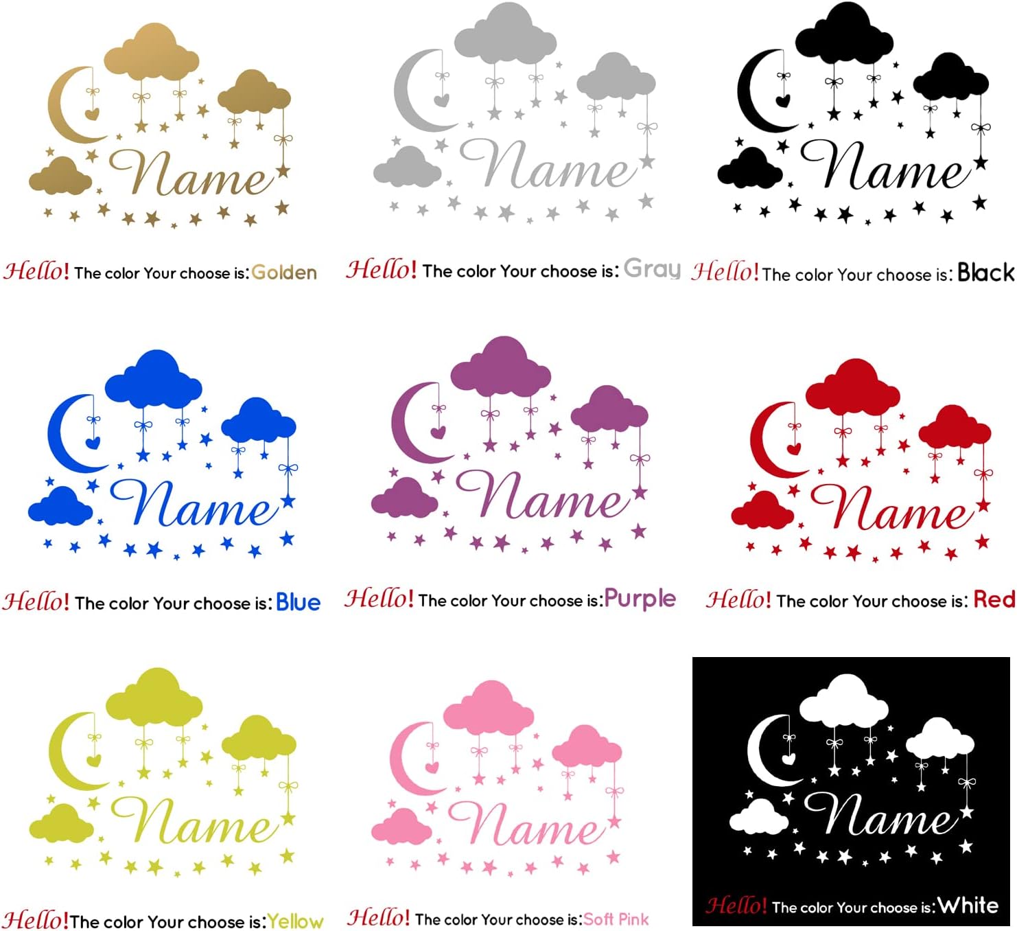 Personalized Stickers Custom Name Nursery Wall Decal Personalized Custom Name Wall Sticker Moon Stars Vinyl Stickers for Kids Babys Room Decoration Decals Girls Bedroom Decor (Sticker,XL 58cm X 73cm)