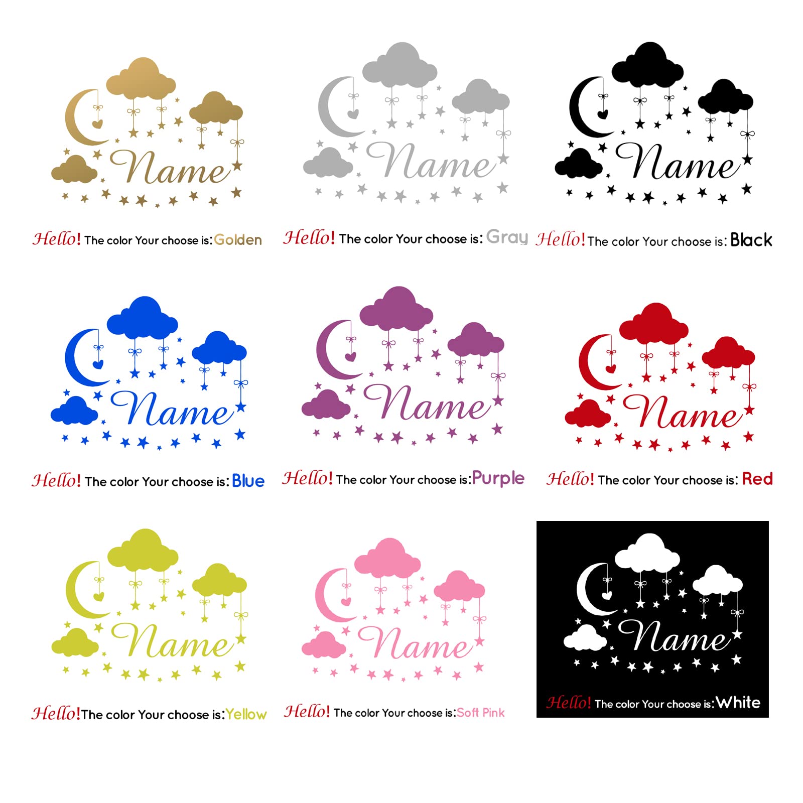 STICKER DESIGN Adesivo nome personalizzato, Scritta con Nome adesivo personalizzato con Luna e Stelline, Sticker Personalizzati per Cameretta, Scritte adesive personalizzate per Pareti e Mobili