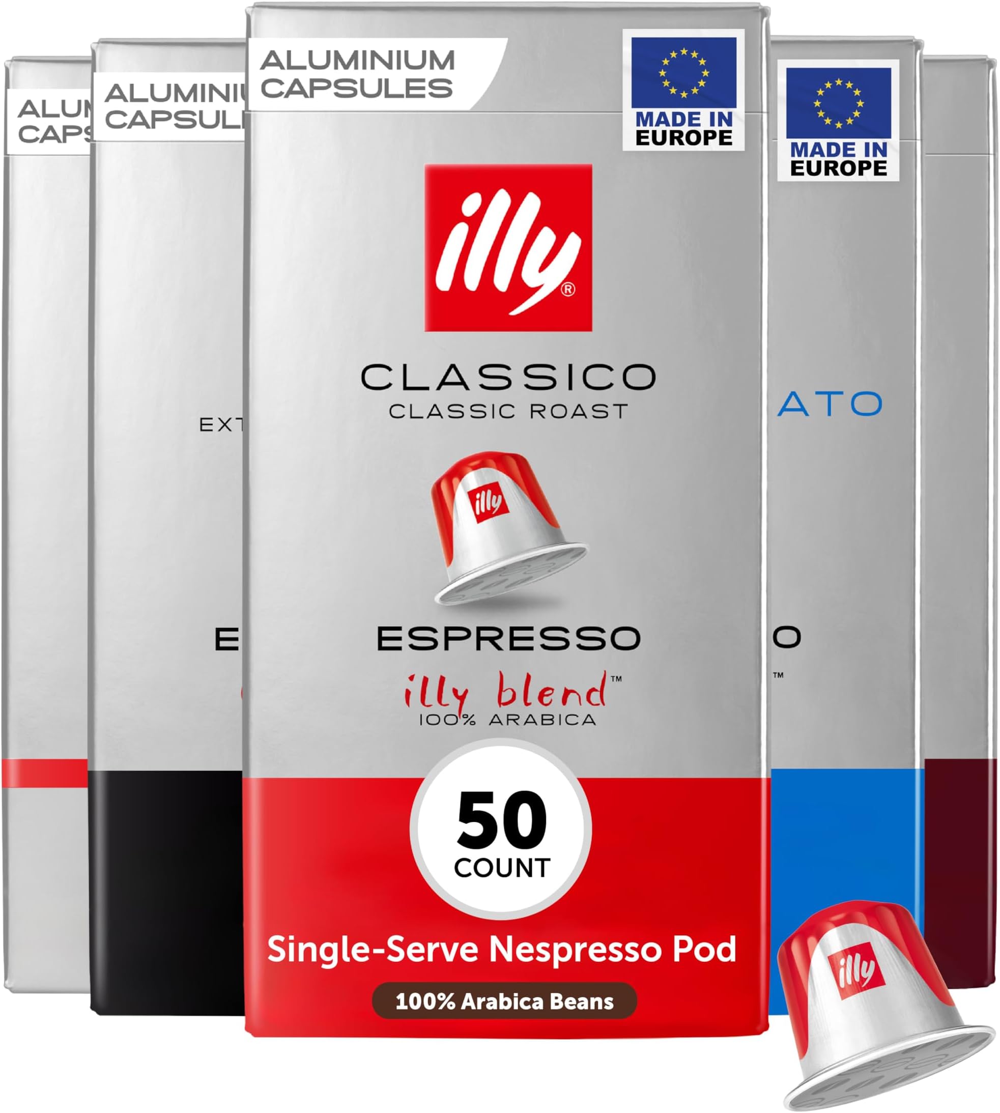 illy Espresso Compatible Capsules, Coffee Pods for Nespresso Original Line Machine, Classico, Forte, Intenso, Decaf, Lungo Roasts, 100% Arabica, Premium Italian Coffee, Single Serve, 10 Count, 5 Pack