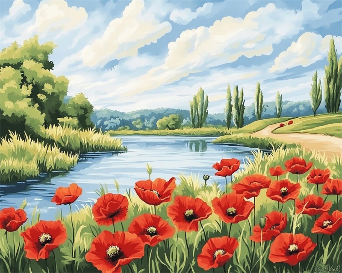 Taxpy Diy Kit De Punto De Cruz Con Cuentas Paisaje De Flores Rojas Kit De Bordado De Cuentas, Manualidades, Patrón De Abalorios, Kits De Costura, Decoración Del Hogar 50x70cm