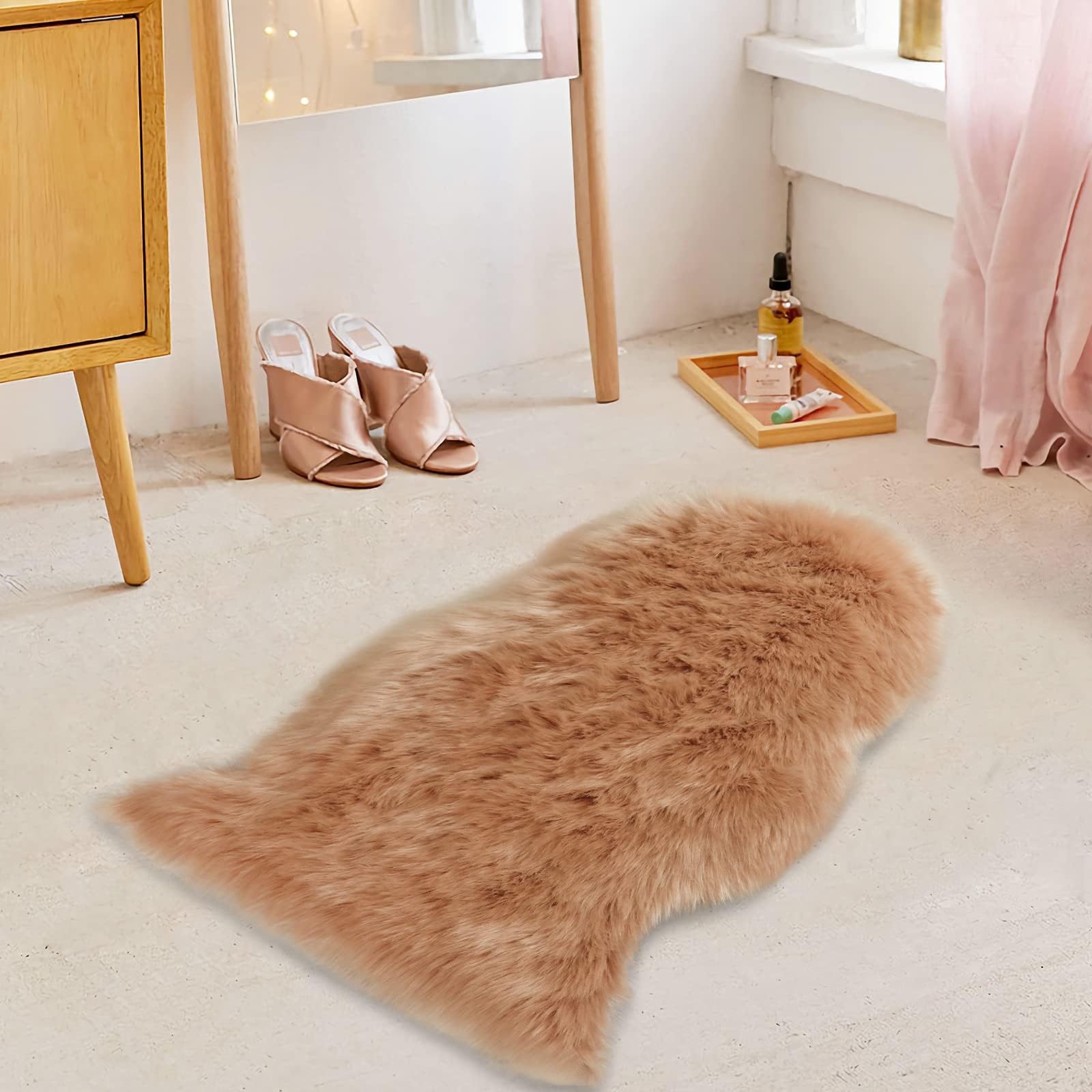 Fur Accents Faux Rug, Throw Rug, Beaver Pelt Rug, Sheepskin